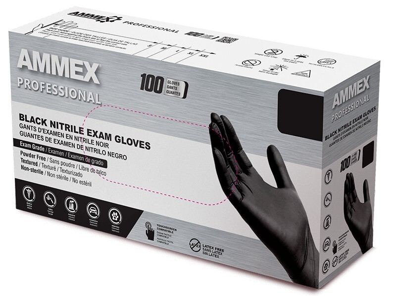 CASE of 1000 Ammex (XLARGE) Black Nitrile Gloves Disposable Medical Exam Gloves