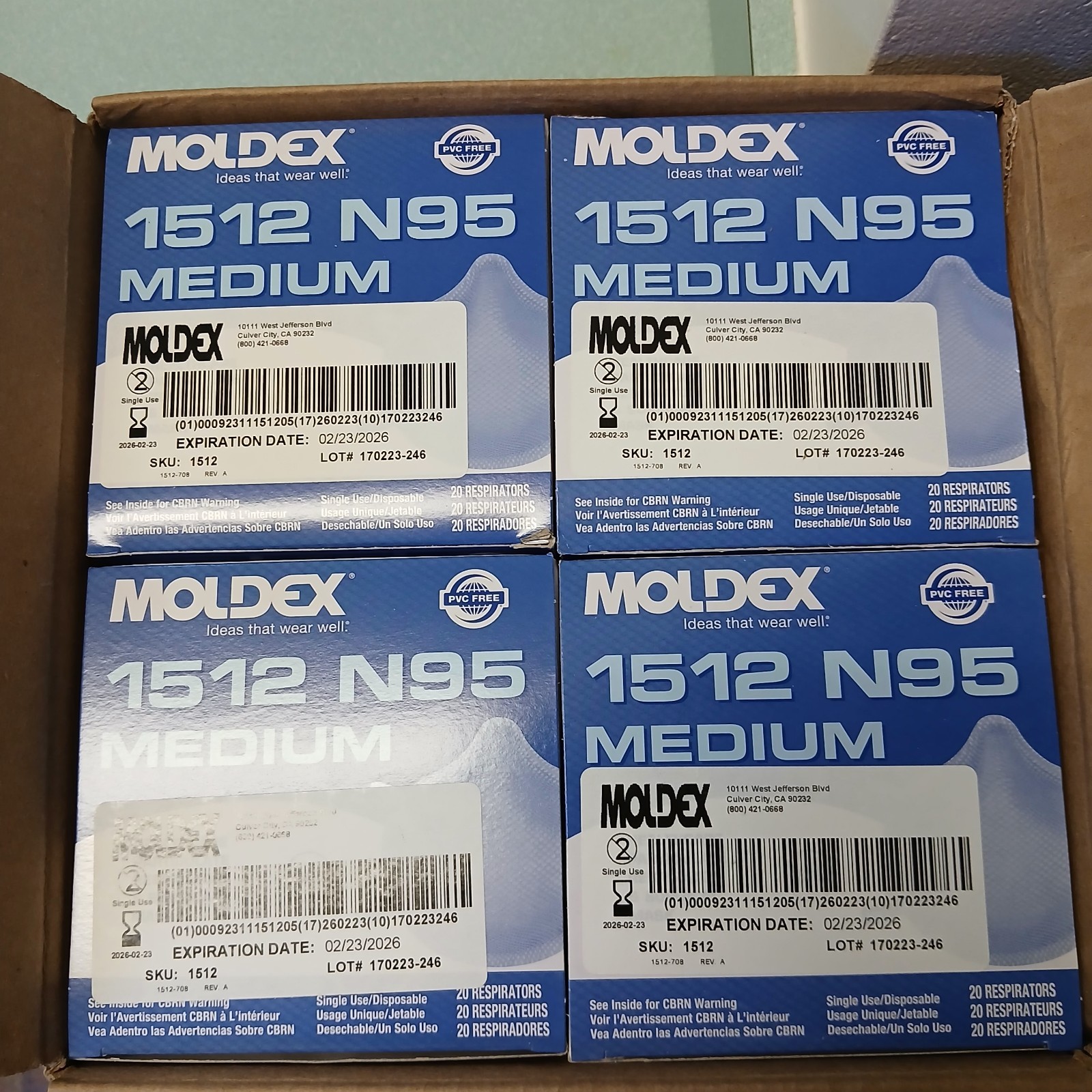 Moldex N95 Respirator surgical Masks Case of 160 # 1512 Medium Exp. Date 03/2026