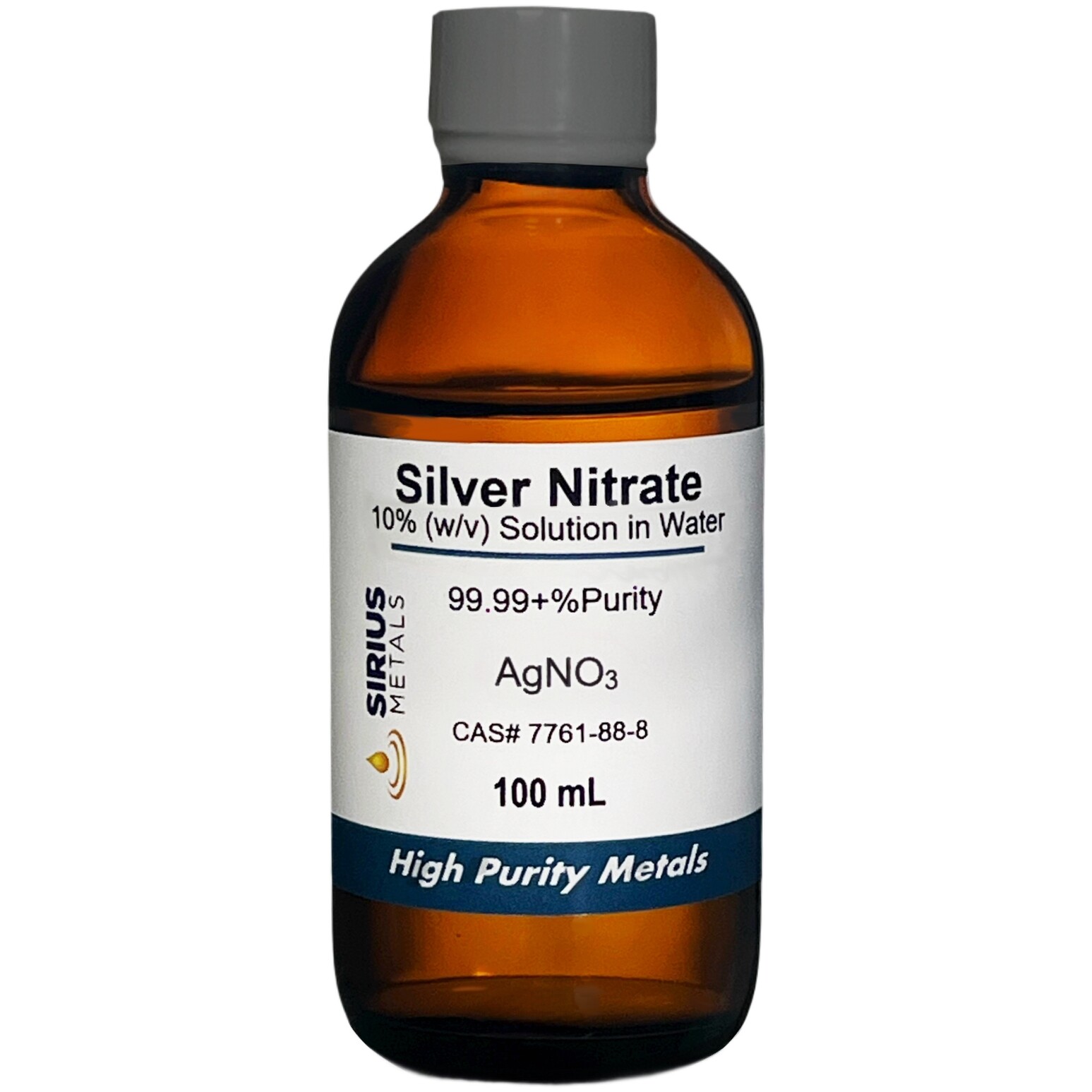 Silver Nitrate Solution (CAS# 7761-88-8) – 10.0% as 99.99+% Pure AgNO3 – 100 mL