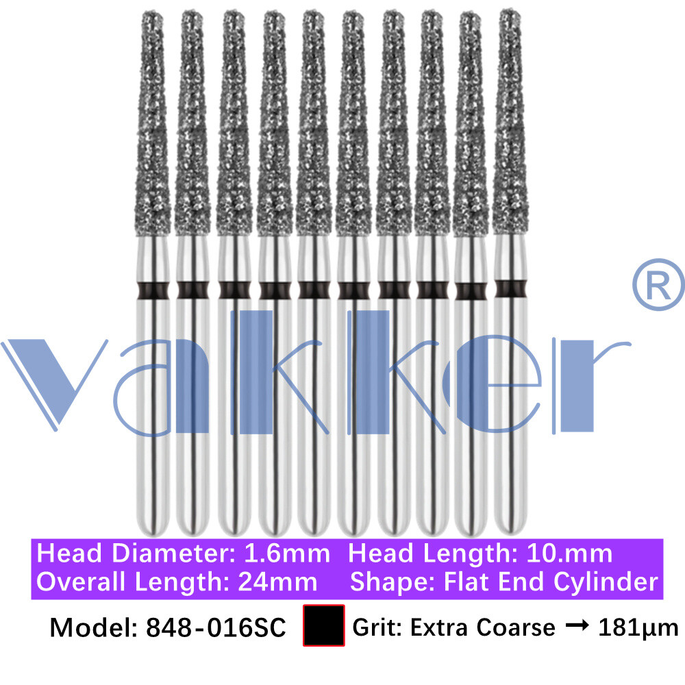 10pc Diamond Bur Shape Modified Flat End Taper Handpiece Bur Fine Medium Coarse