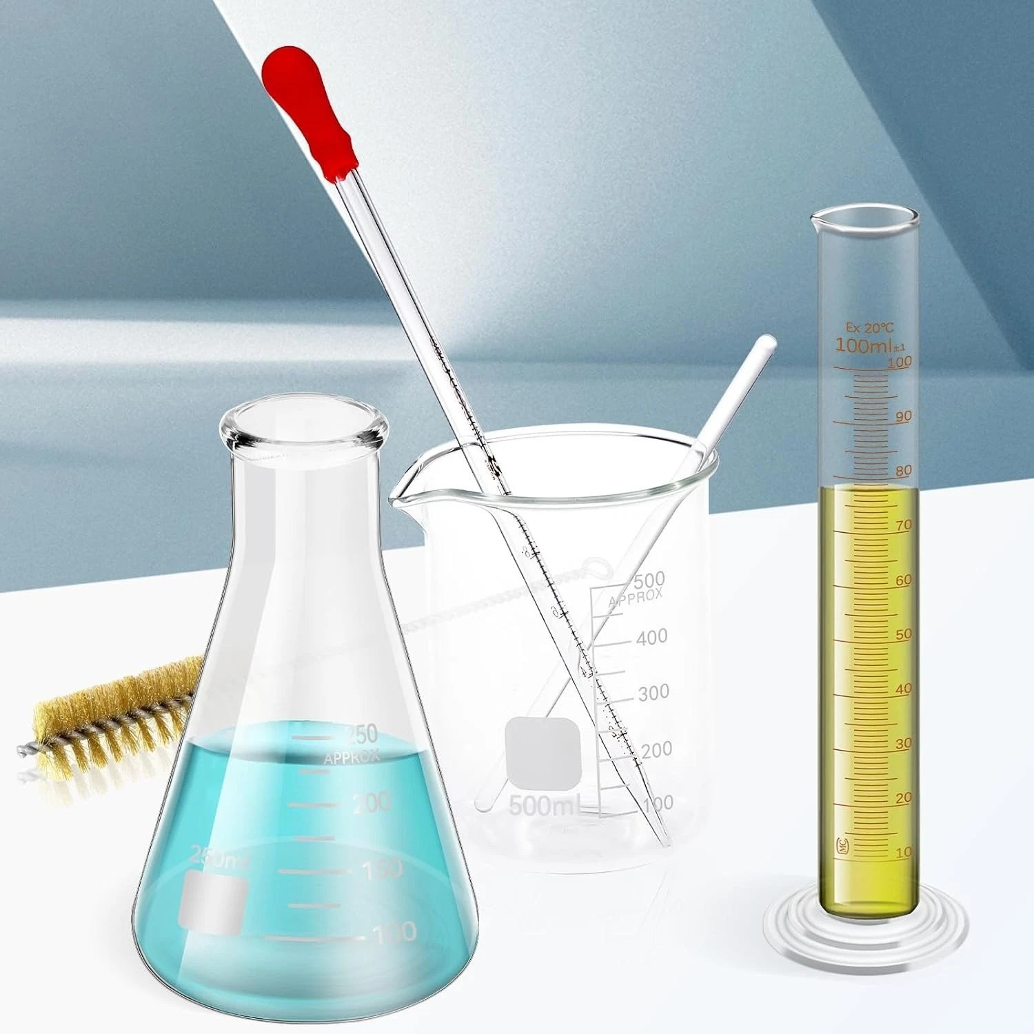 14Pcs Borosilicate Glass Lab Beaker,5pcs Graduated Cylinders Measuring Glassware