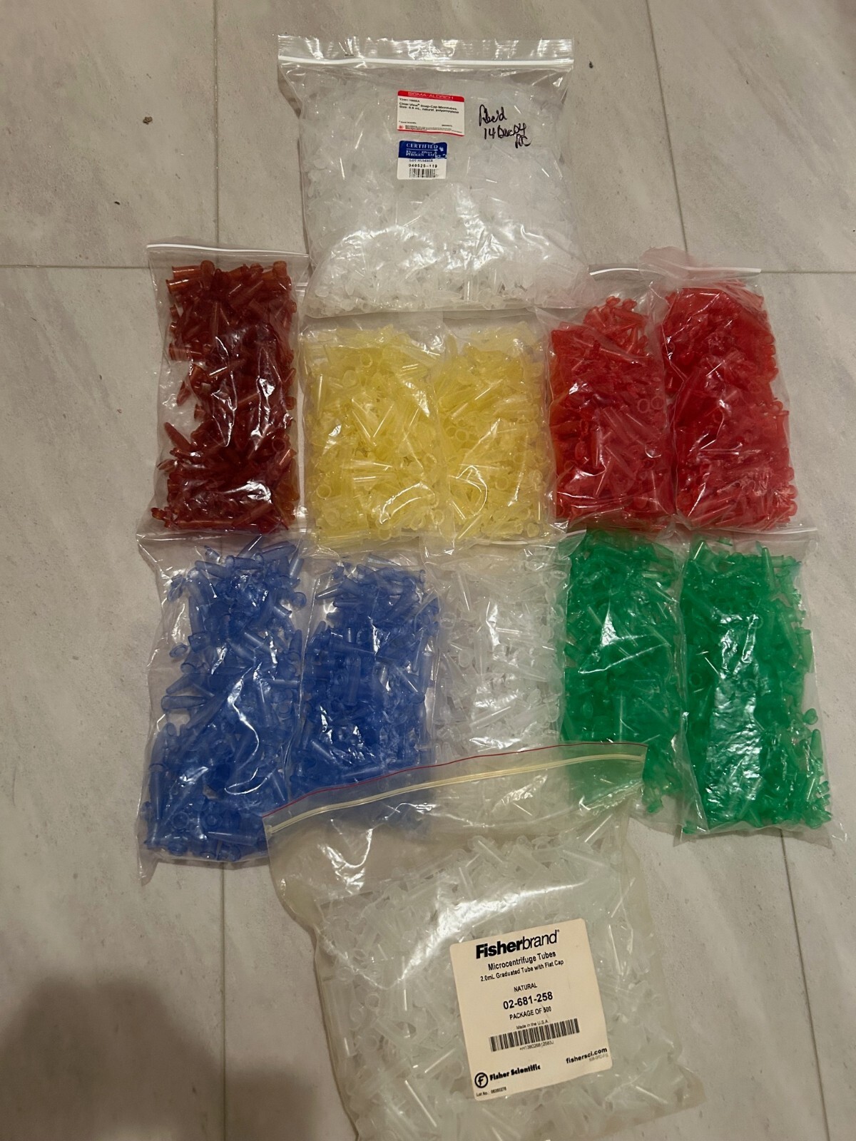 Lot of Random Micro Tips Centrifuge Vials/Containers Snap Cap, Fisherbrand