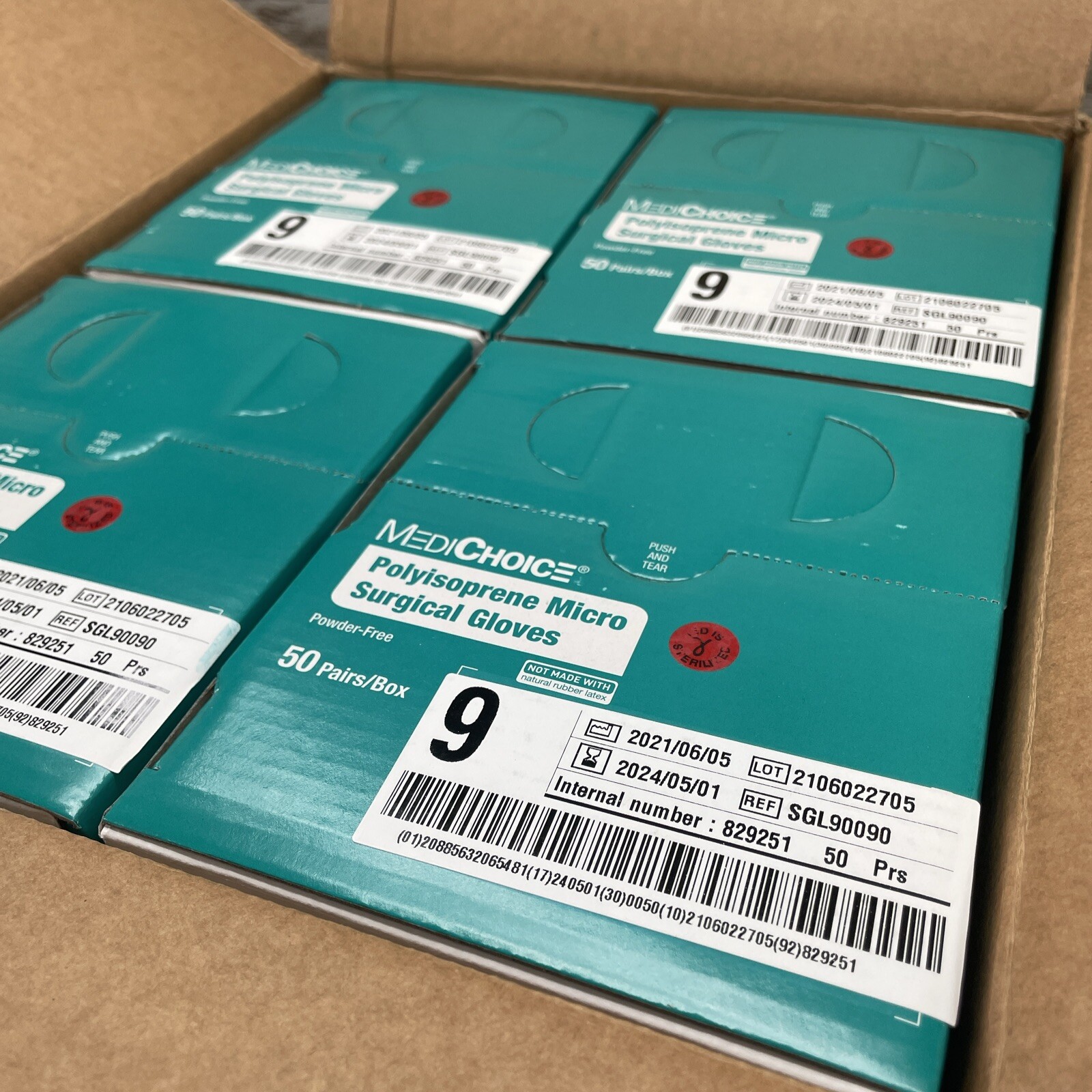 1 CASE MediChoice Polyisoprene Micro Surgical Gloves Sterile Size: 9 *See Dates*