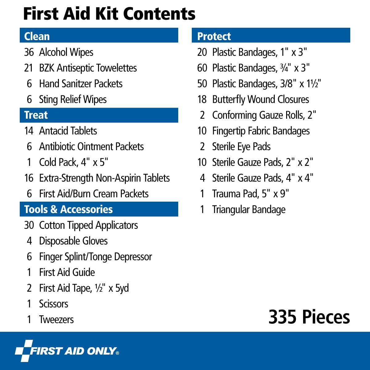 First Aid Only 91247 OSHA-Compliant Kit, 335 Pieces, Multicolored