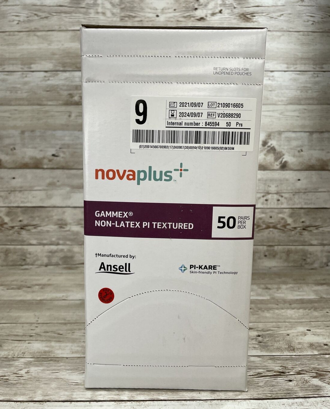 1 Box Gammex NovaPlus Non-Latex PI Textured Surgical Glove Size: 9 Exp 9/24