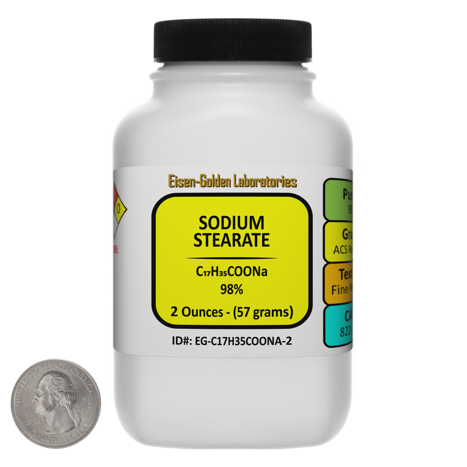 Sodium Stearate [C17H35COONa] 98% ACS Grade Powder 2 Oz in a Bottle USA