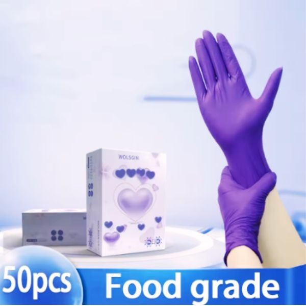 50pcs disposable purple nitrile gloves, food contact gloves, dishwashing oil
