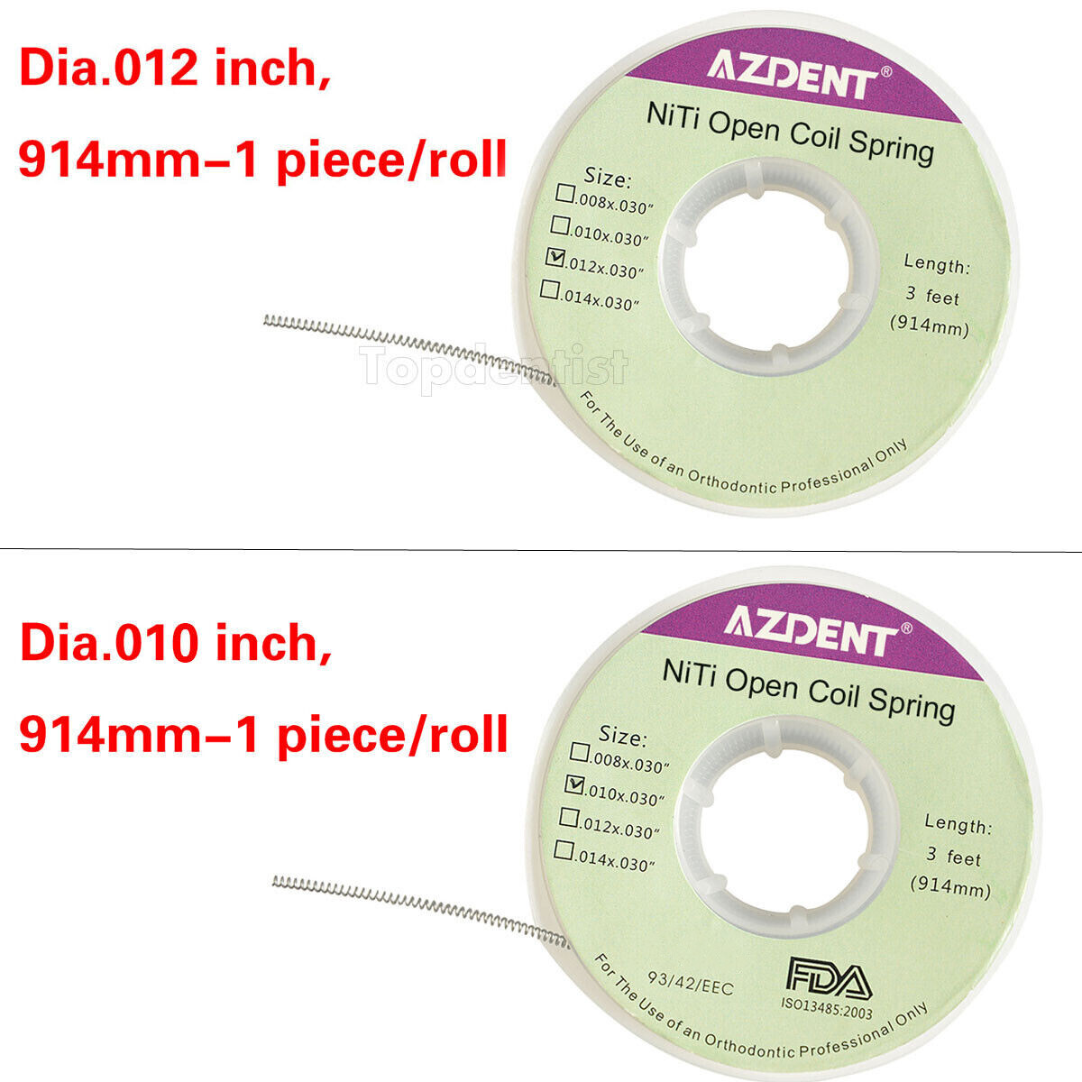 Dental Ortodoncia NITI Abierto Bobina de resorte Dia. 012/010*030 pulgadas 3Pies