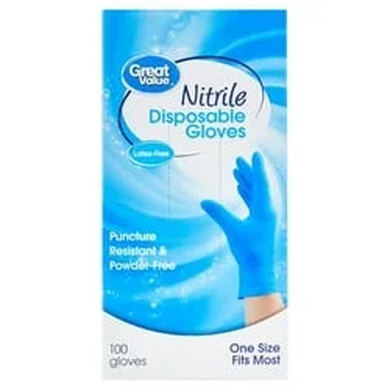 Great Value Nitrile Disposable Gloves One Size 100 Count Cleaning Food Prep