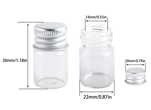 MaxMau Mini Glass Bottles with Screw Caps 5ml 24 Sets Aluminum Top Metal Lids 5