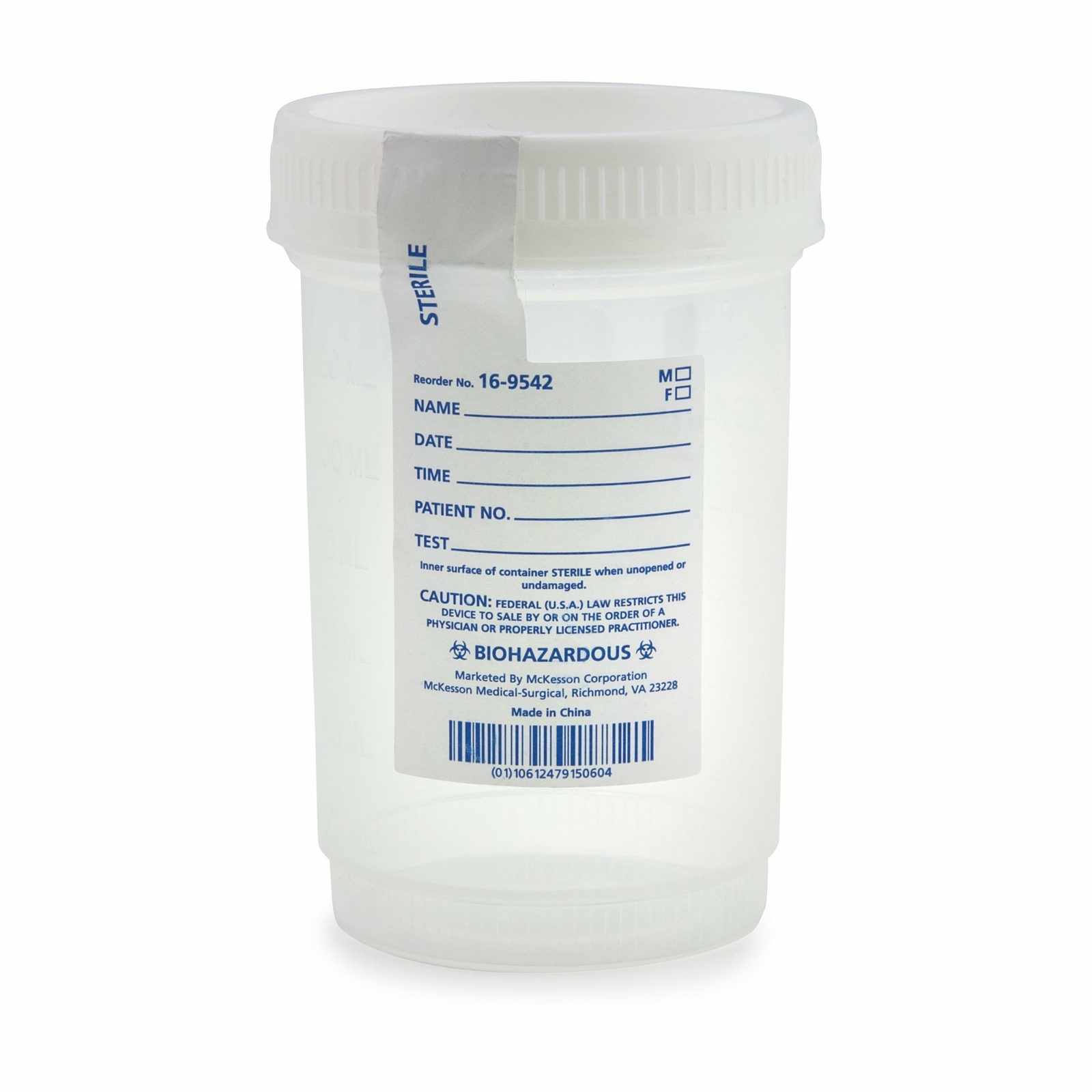 McKesson Specimen Container for Pneumatic Tube Systems Sterile Screw Cap 300 Ct