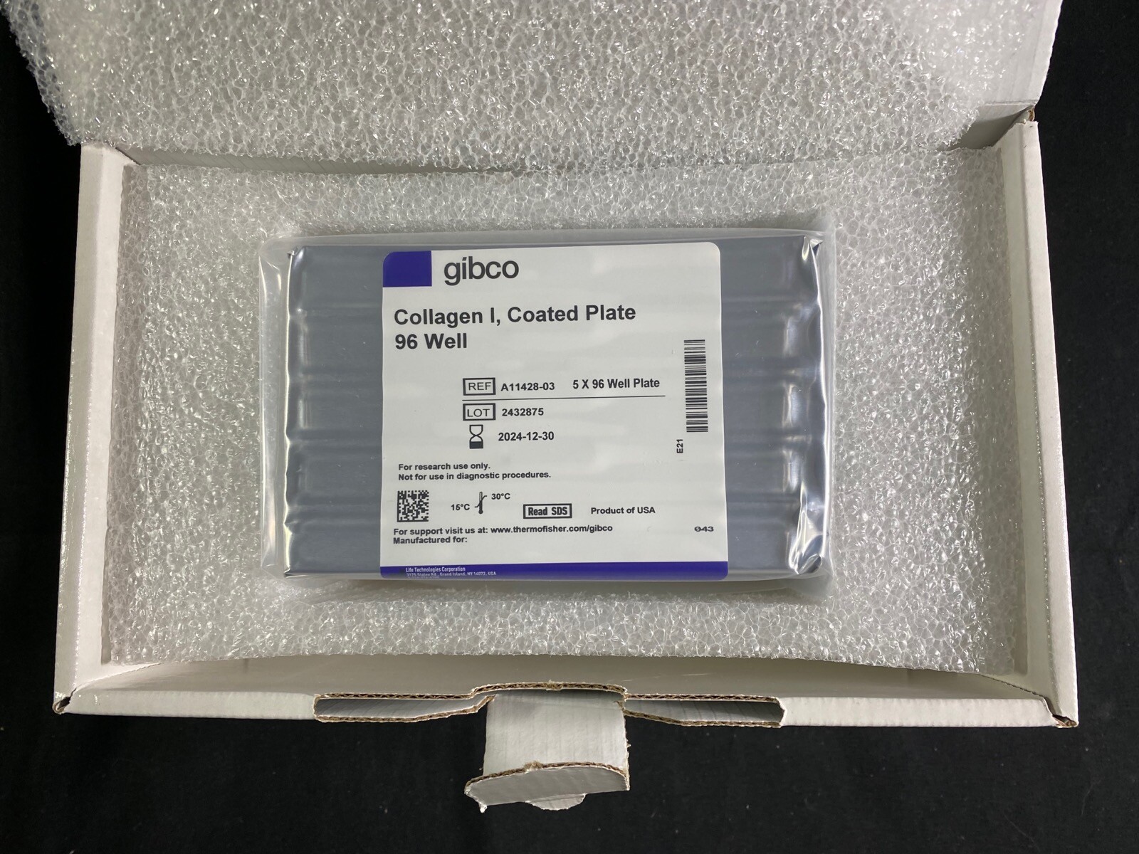 GIBCO 96-Well Flat-Bottom Microplates Collagen Type I-Coated A11428-03 (5/cs)