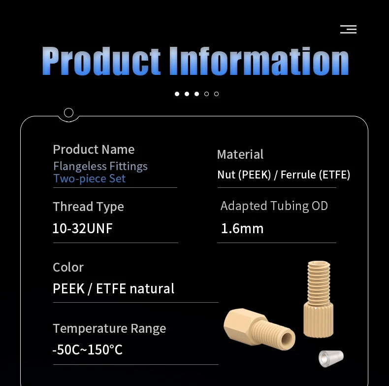 Mechanical Strength 10-32UNF Thread Two-piece PEEK Flangeless Fittings Plastic