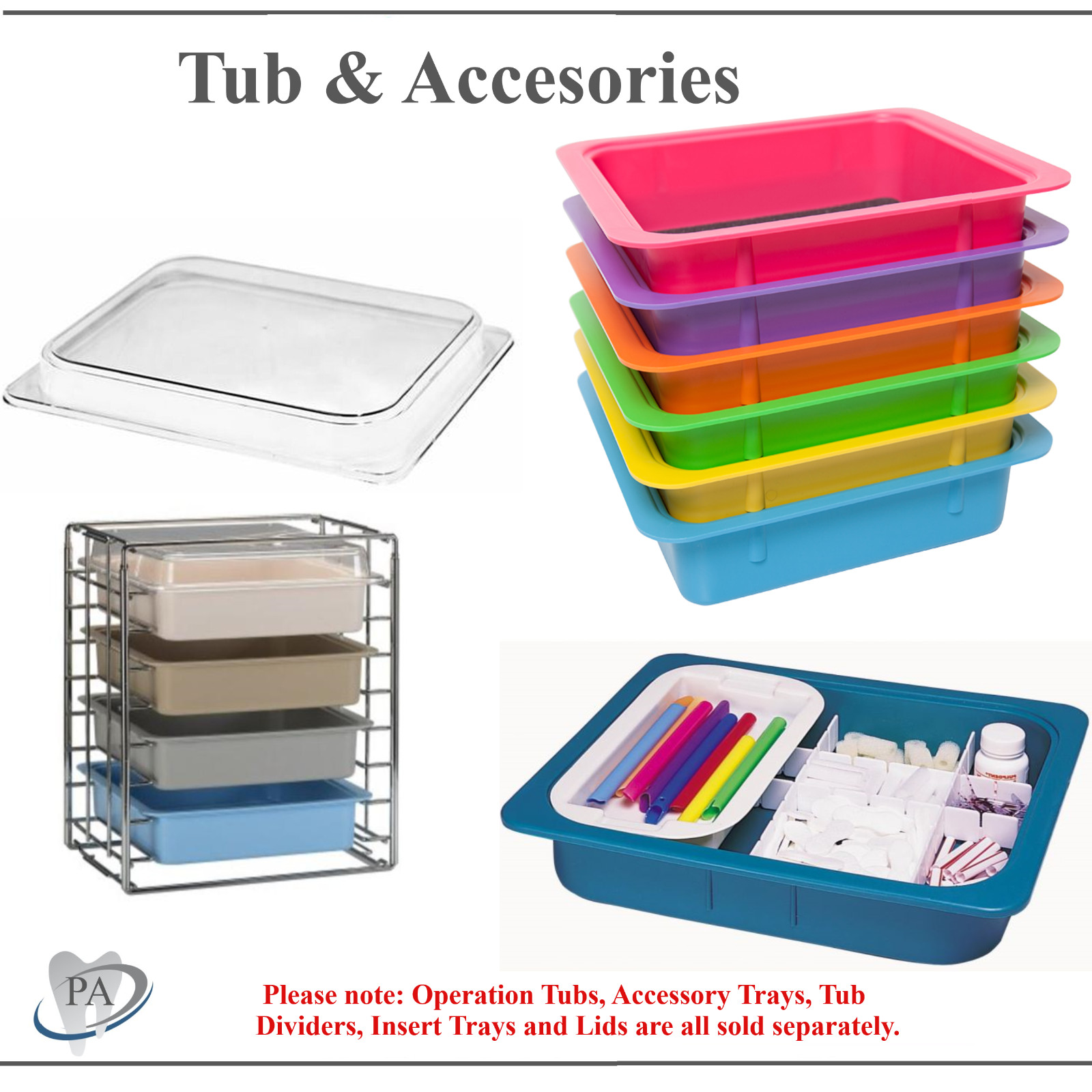 Dental Proceedure Tub, Tub Lids, Tub Dividers, Instruments Tub, Autoclavable Tub