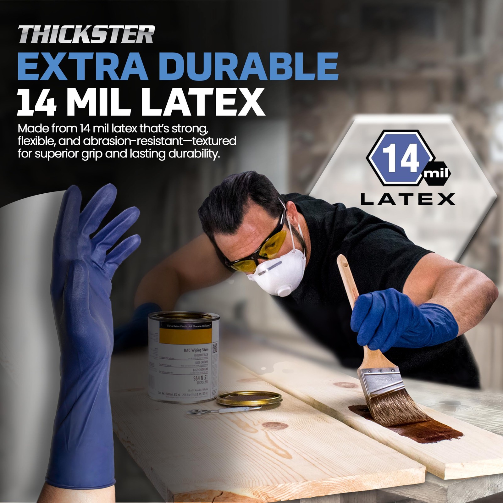 SAS Safety 6604 Thickster X-Large Textured Exam Grade Latex X-Large, Blue