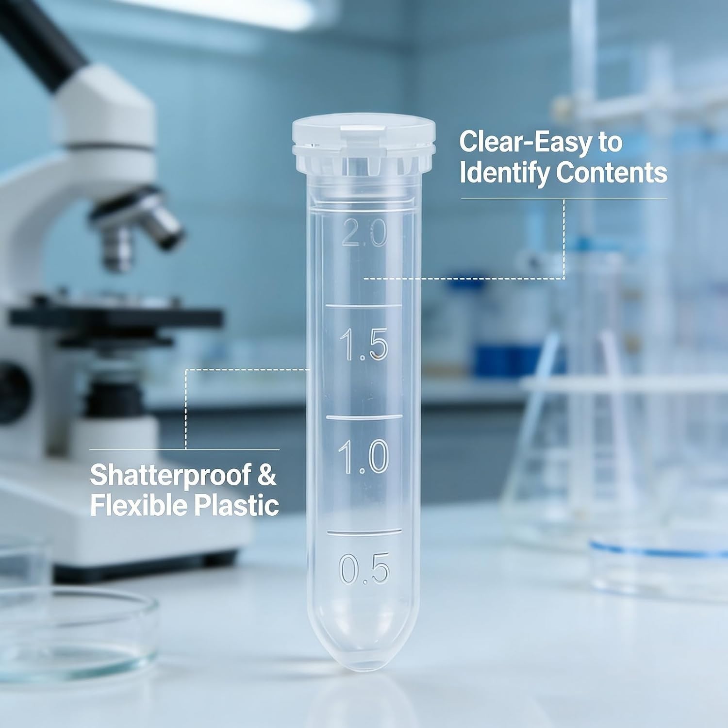 100pcs 2ml Shatterproof Plastic Vials with Leak-Proof Caps for Sample Storage