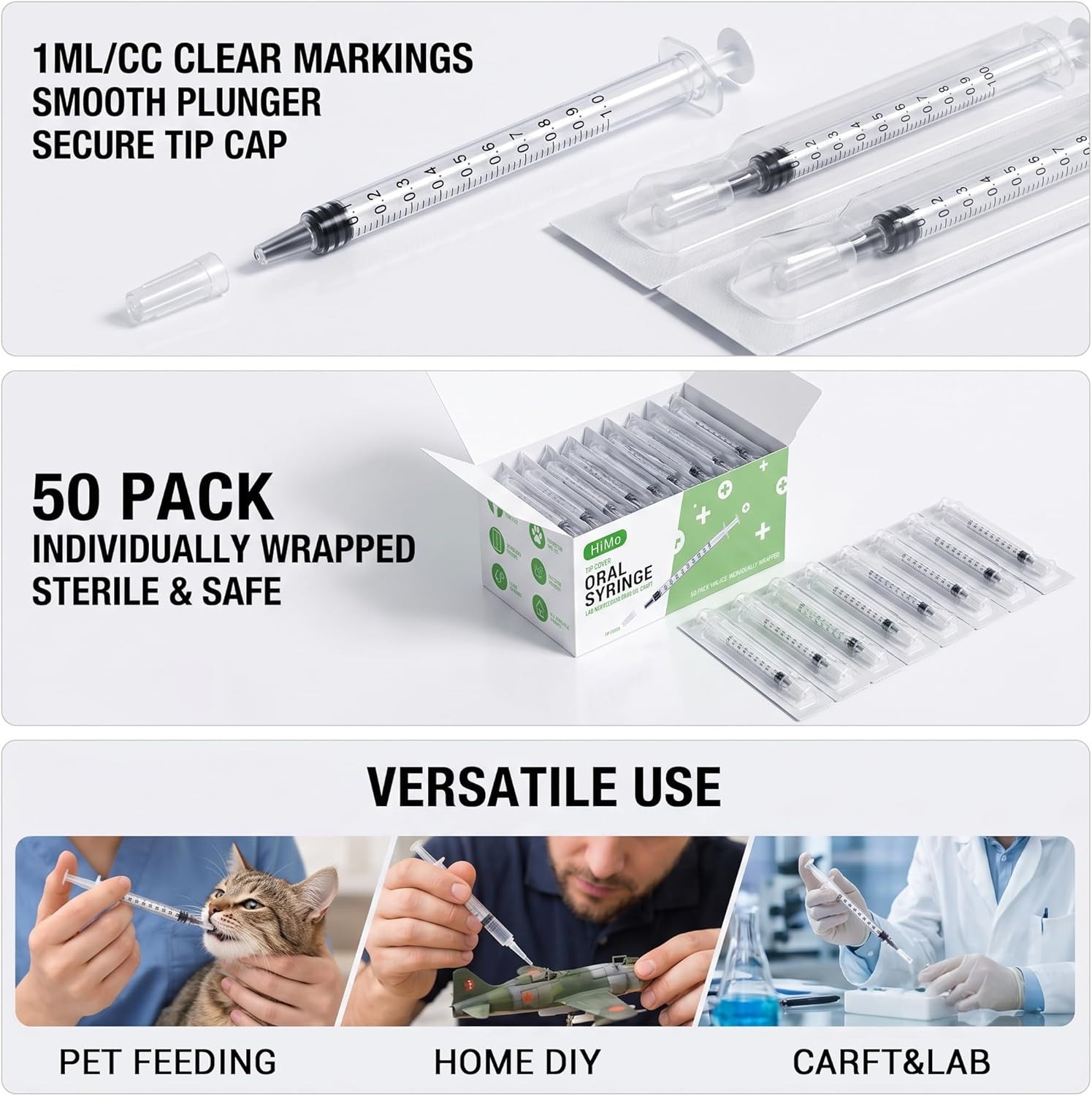 1ml Syringes without Needle – 50 Pack for Accurate Liquid Dispensing & Safety