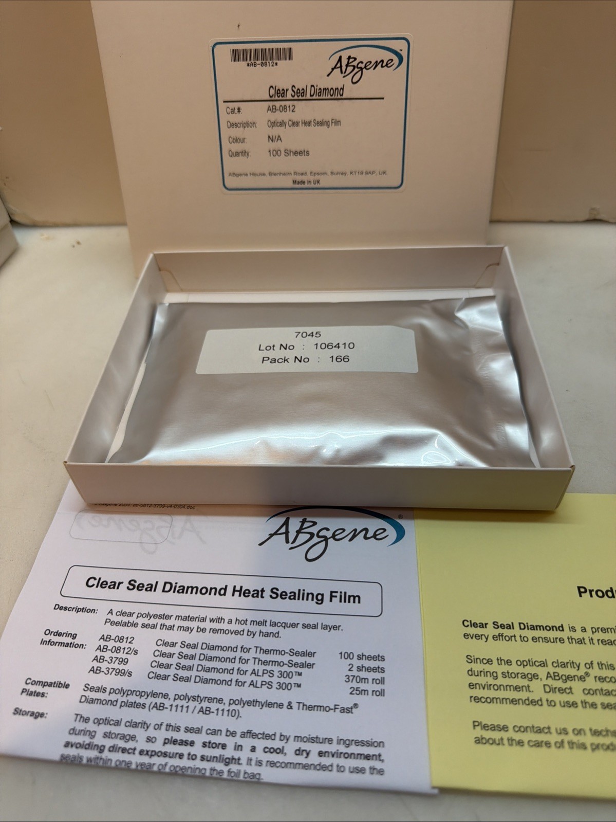 Optical Clear Sealing Film For Thermo Sealer 100 Sheets Abgene AB-0812 Diamond