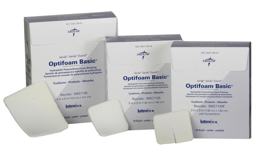 Optifoam Basic Hydrophilic Polyurethane Foam Dressing, 4″ x 5″, Each