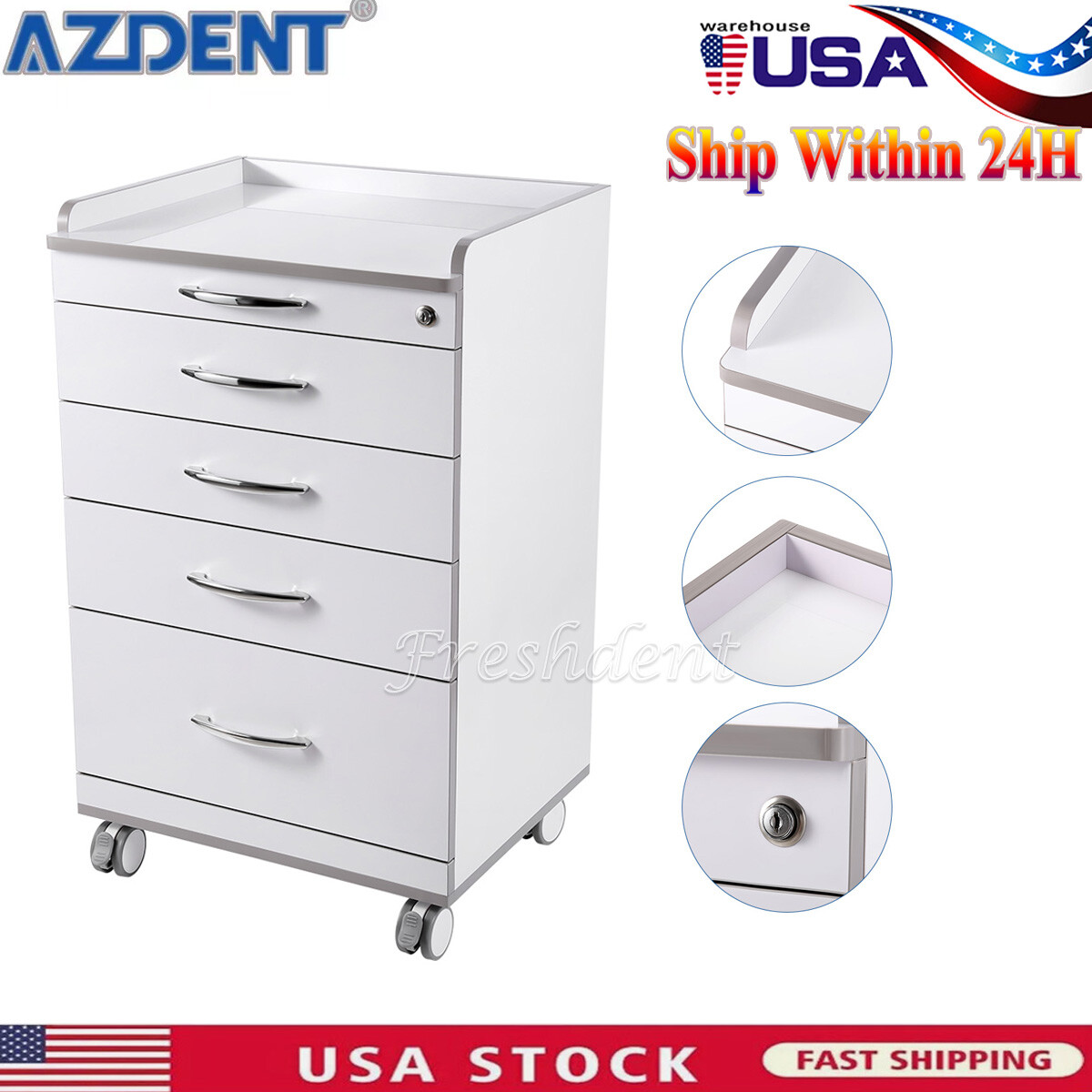 4 Drawers Dental Mobile Utility Cart Storage Cabinet Medical Office Lab Cabinet