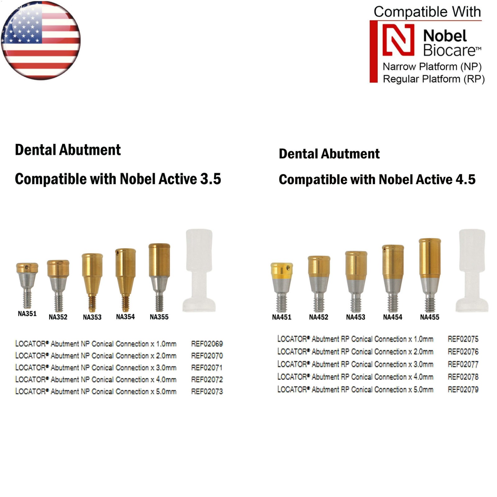 US Dental Locator Abutment For Hiossen Osstem/Nobel Active Biocare CC/Zimmer/MIS