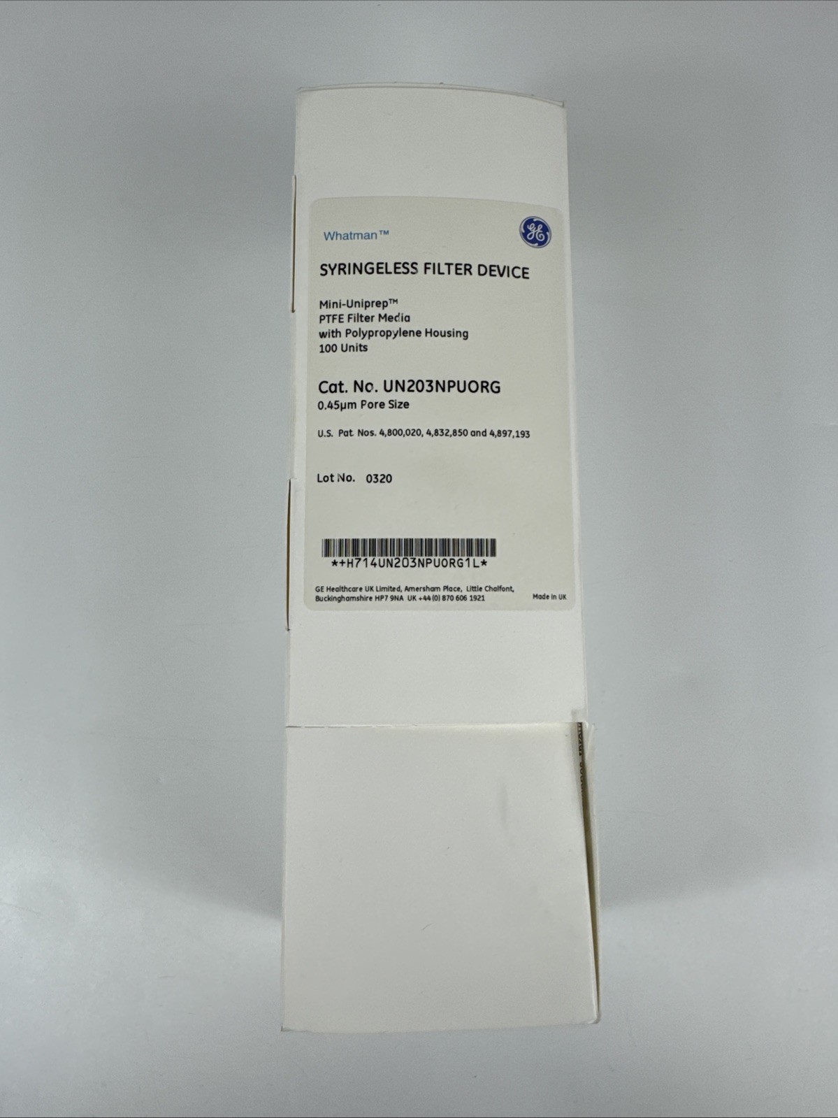 Whatman UN203NPUORG Syringeless 0.45 µm PTFE filters Pack of 100