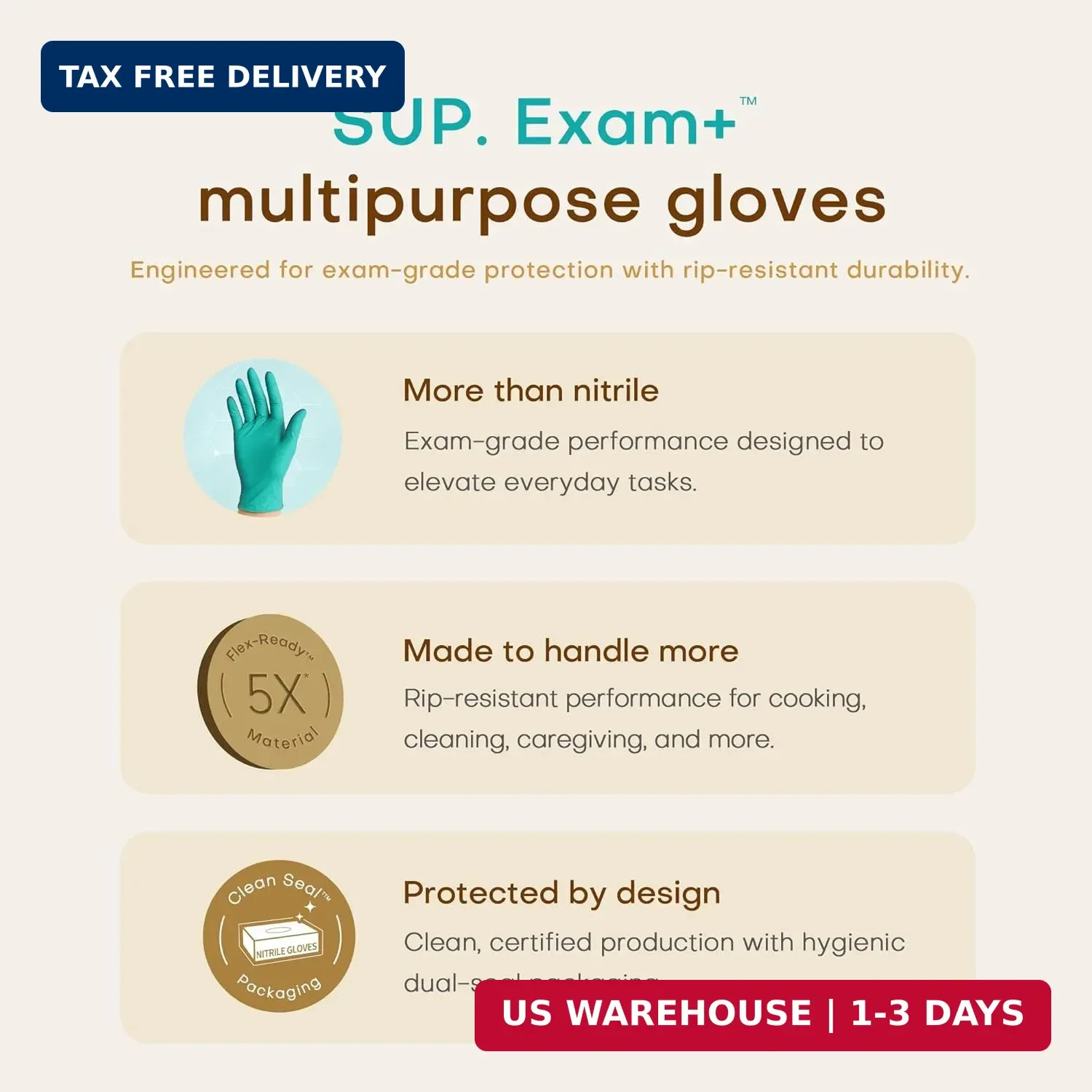 SUP Powder-Free Nitrile Gloves, 100 Count Food Safe Latex-Free Disposable Gloves