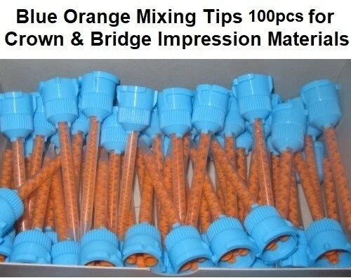 Dental BLUE ORANGE Mixing Tips for Crown & Bridge Impression Material 100 pcs fs