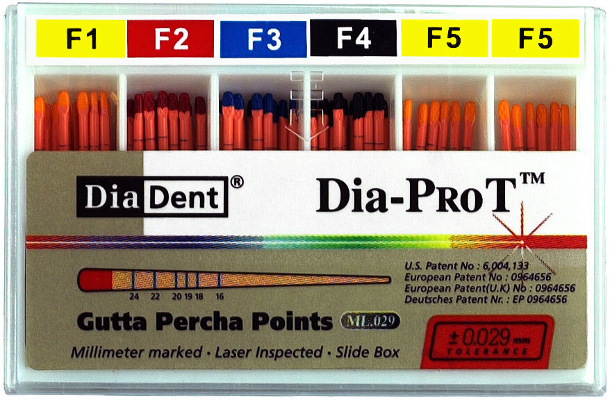 DiaDent Tapered Dia-PRO T Gutta Percha Points ML.029 All Sizes F1 to F5 60/Box