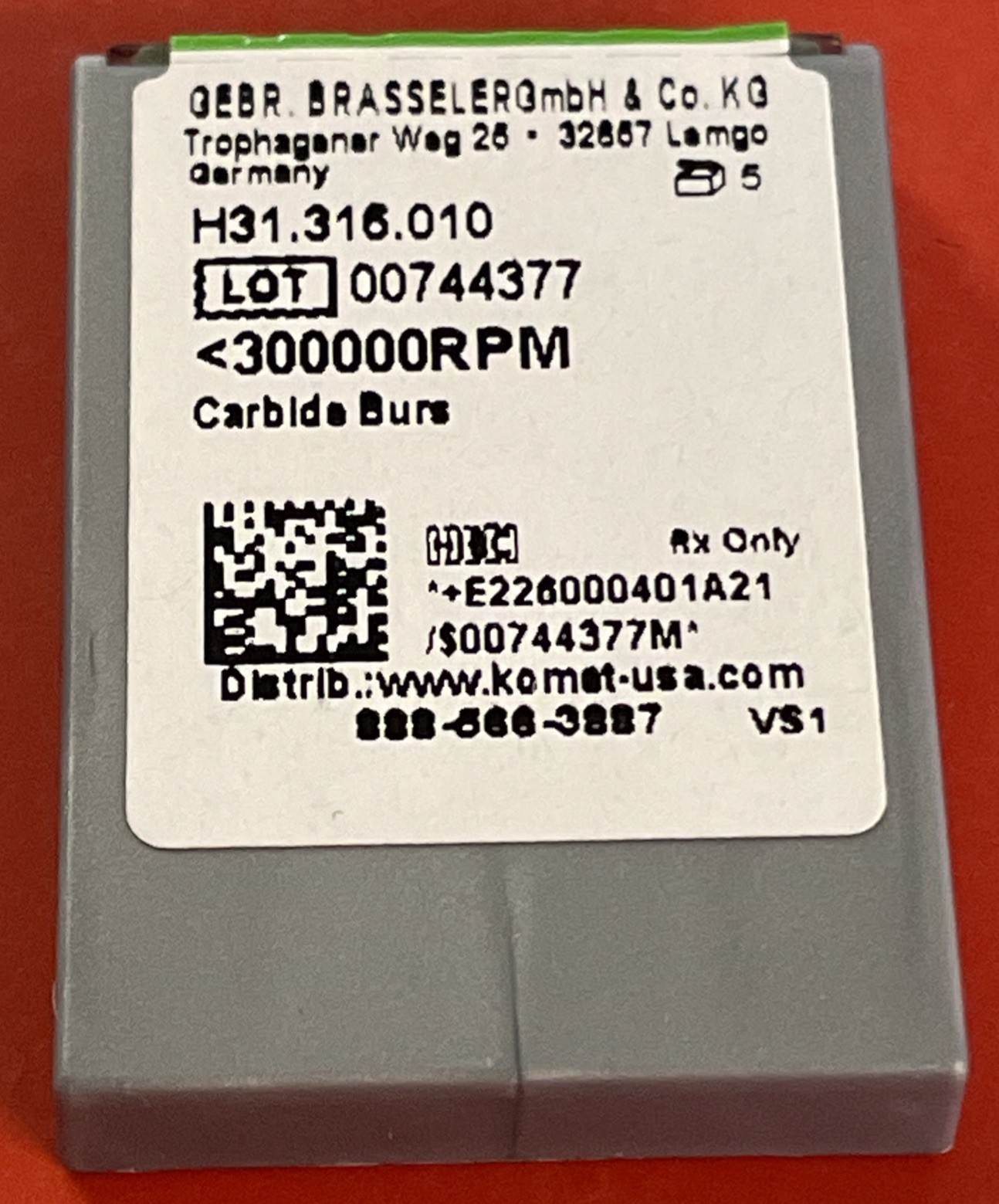 Pack of 5 Komet H31.316.010 Carbide Burs