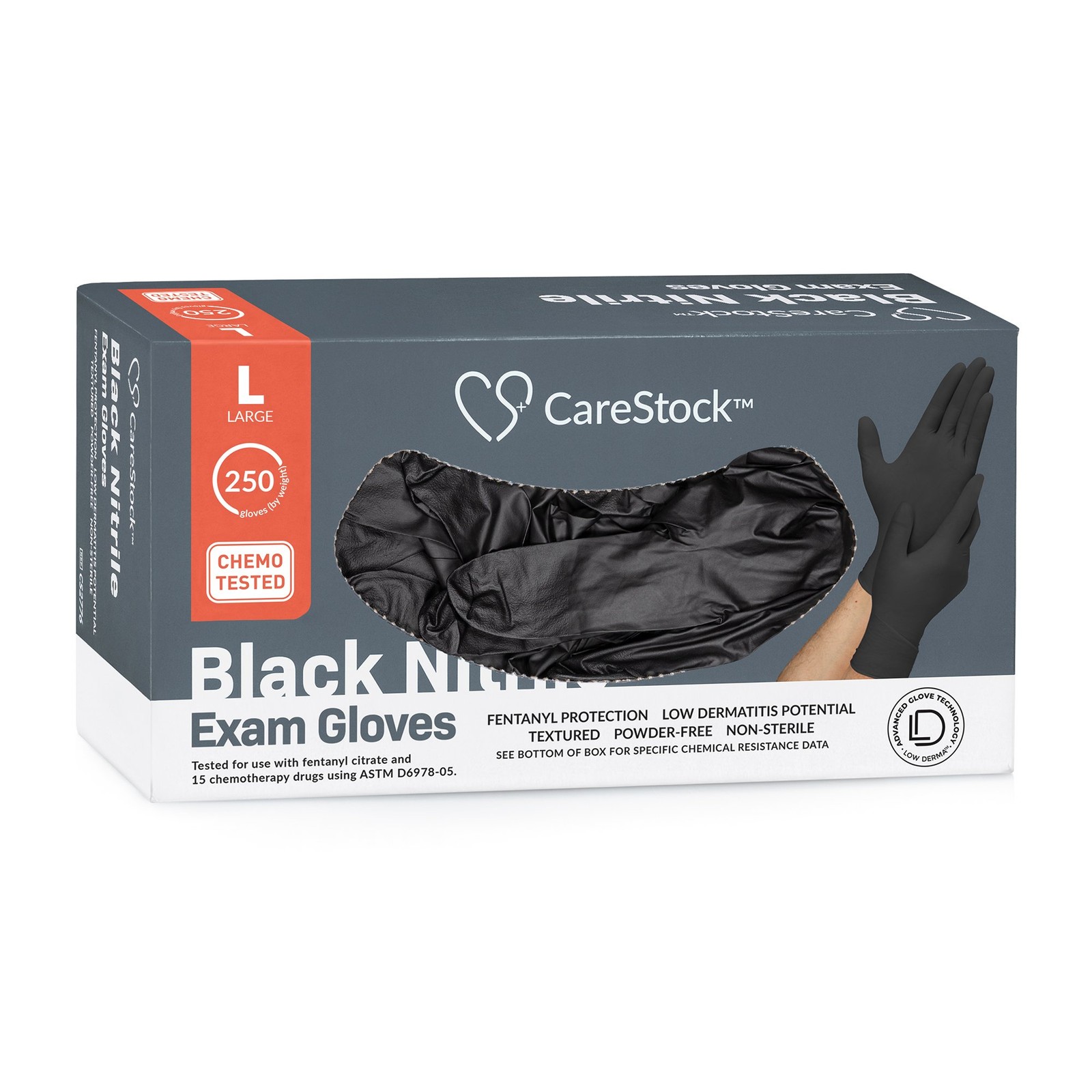 CareStock Nitrile Exam Glove Standard Cuff Length LARGE CS2776 250 per Box
