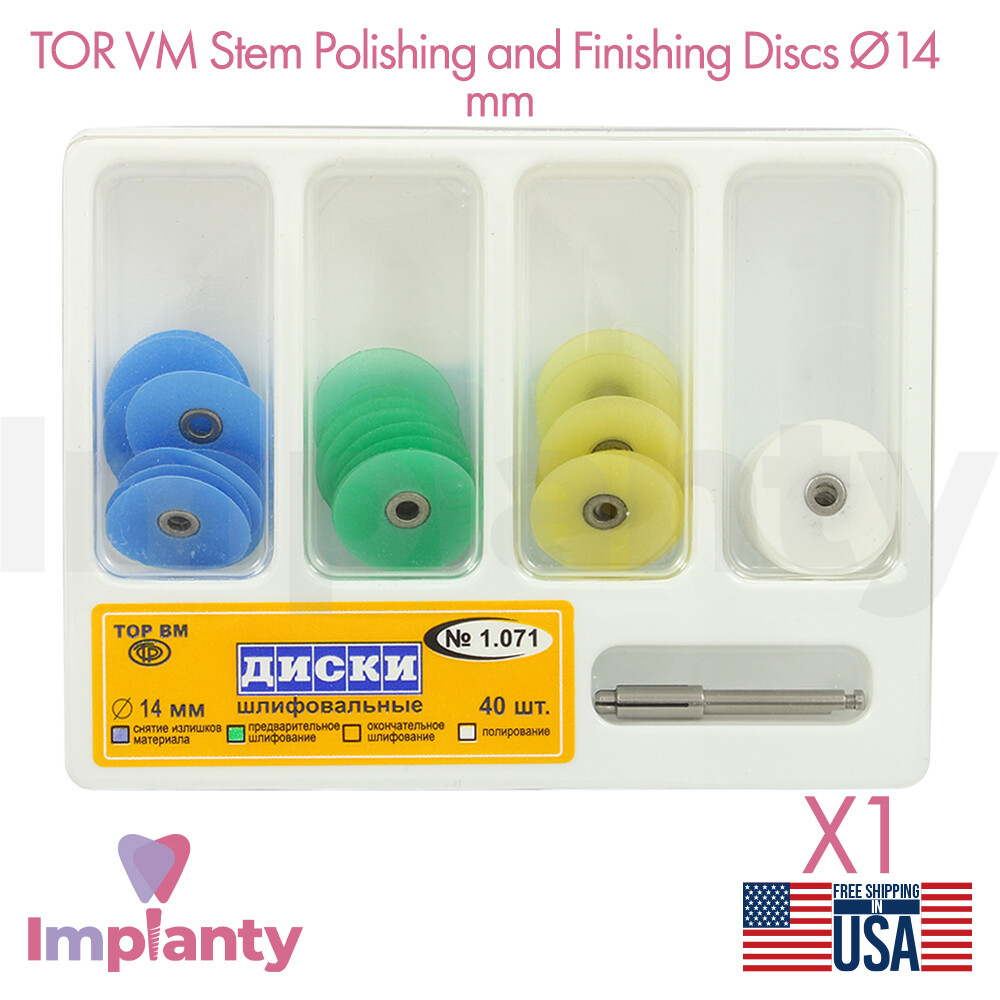 TOR VM Stem Polishing and Finishing Discs Kit Ø14mm Dental 40 pcs + Mandrel