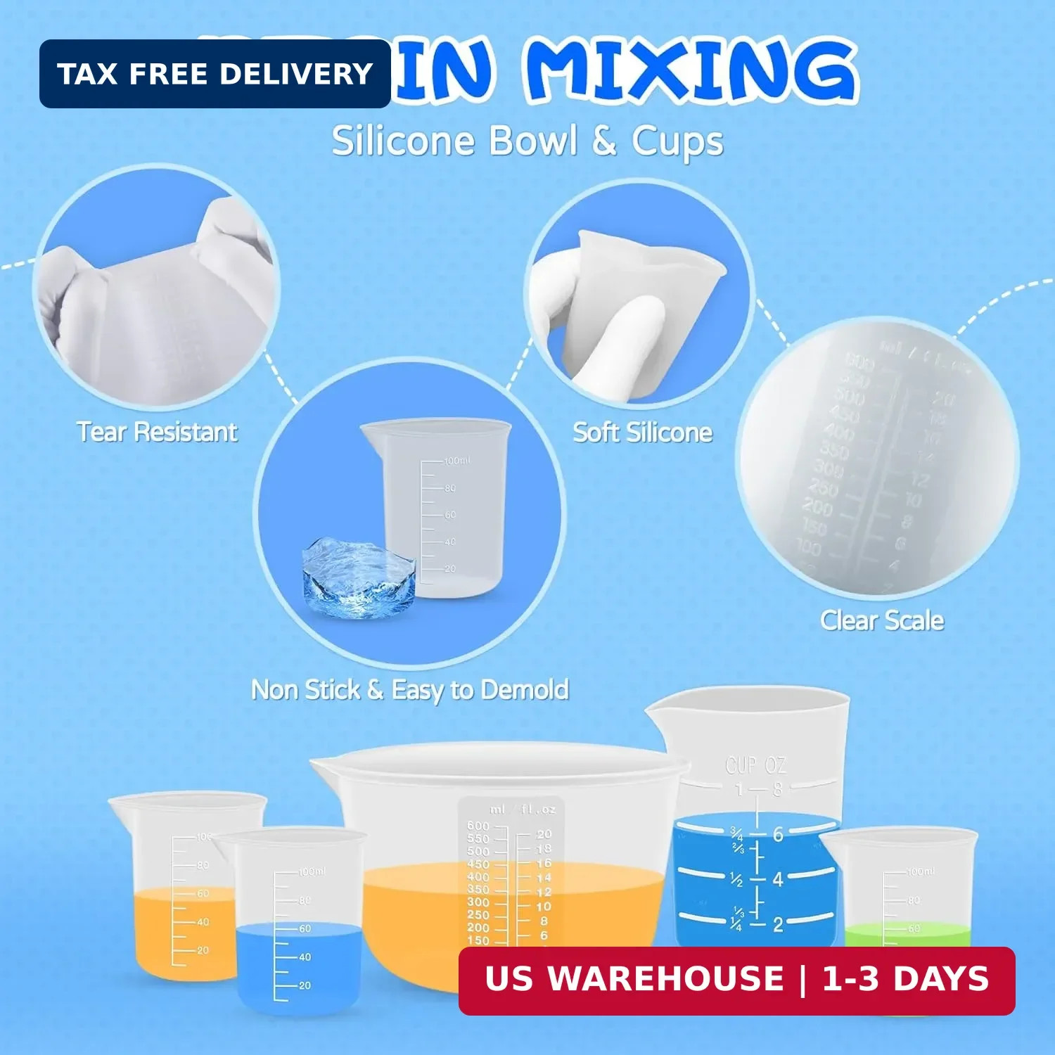 Silicone Resin Mixing Measuring Cups for Resin Supplies, 600ml/20oz Bowl, 250 &
