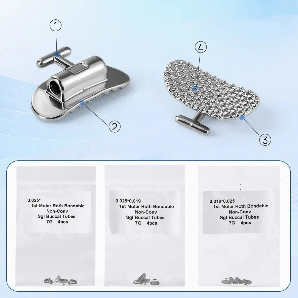 Dental Orthodontic Bondable Non-Convertible Buccal Tube Single Rectangular Round