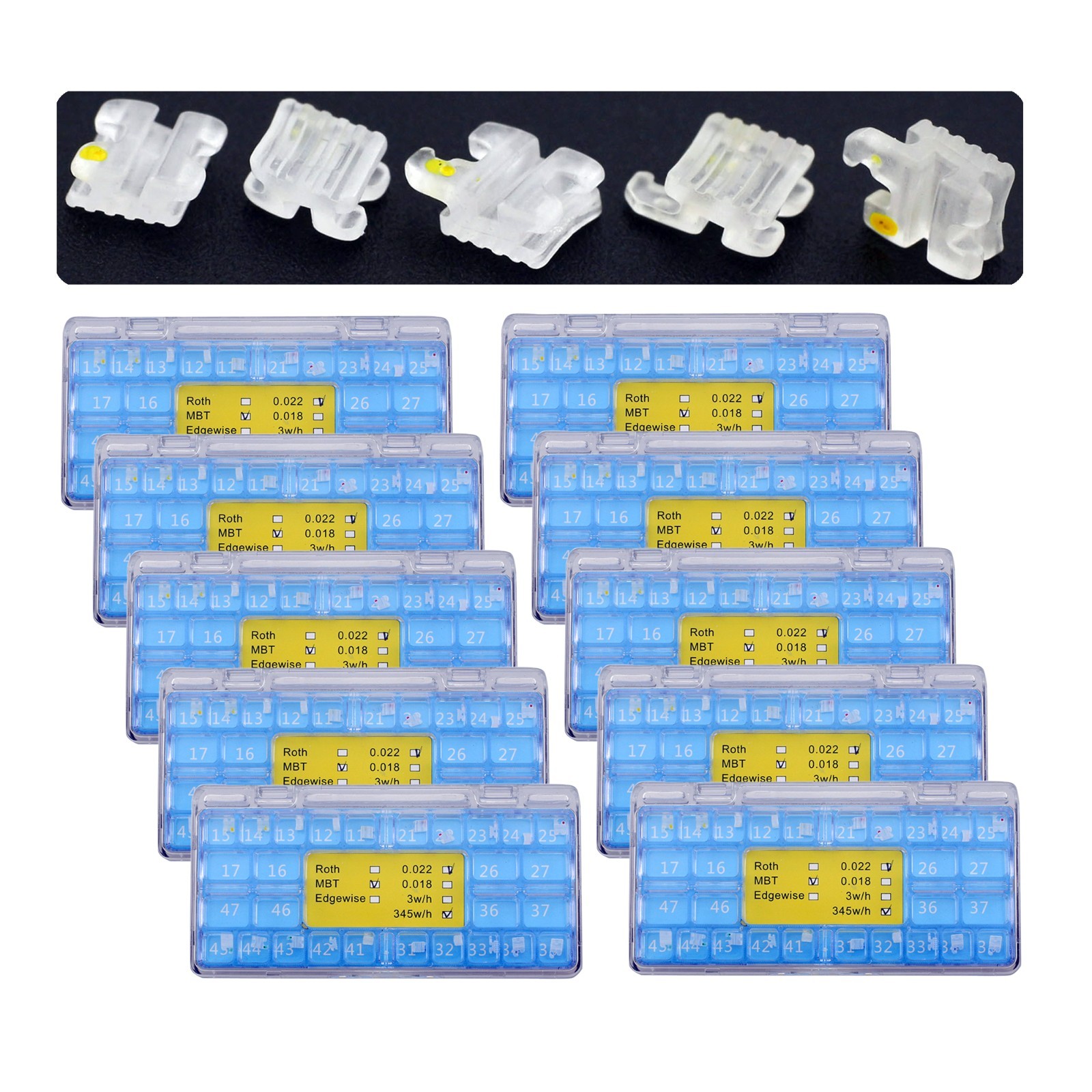 10Kits Dental Orthodontic Ceramic Brackets Sapphire Aesthetic MBT 022 345 Hooks
