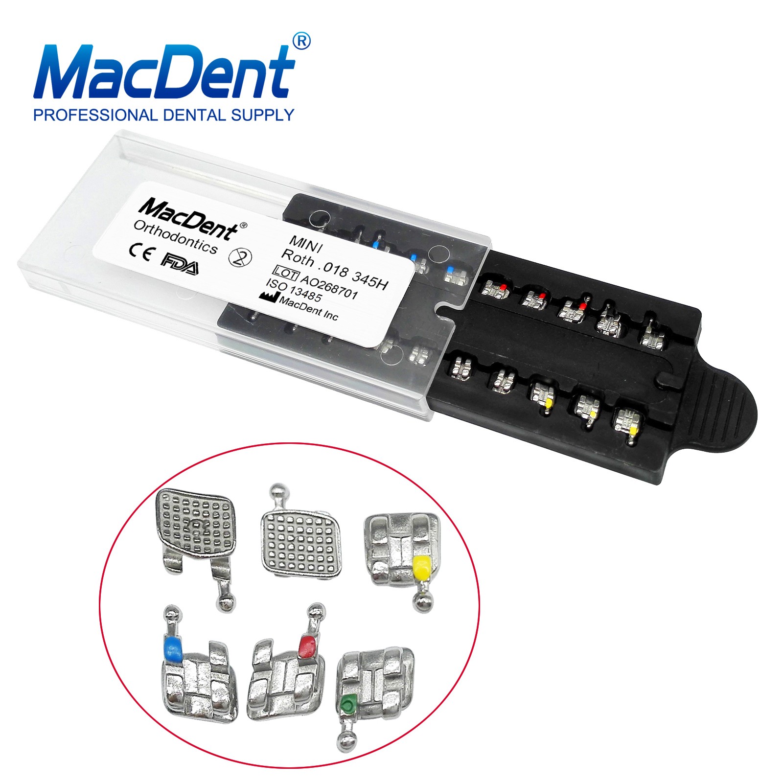 MacDent Dental Orthodontic Metal Brackets Monoblock MIM MBT/ROTH 022/018 345H