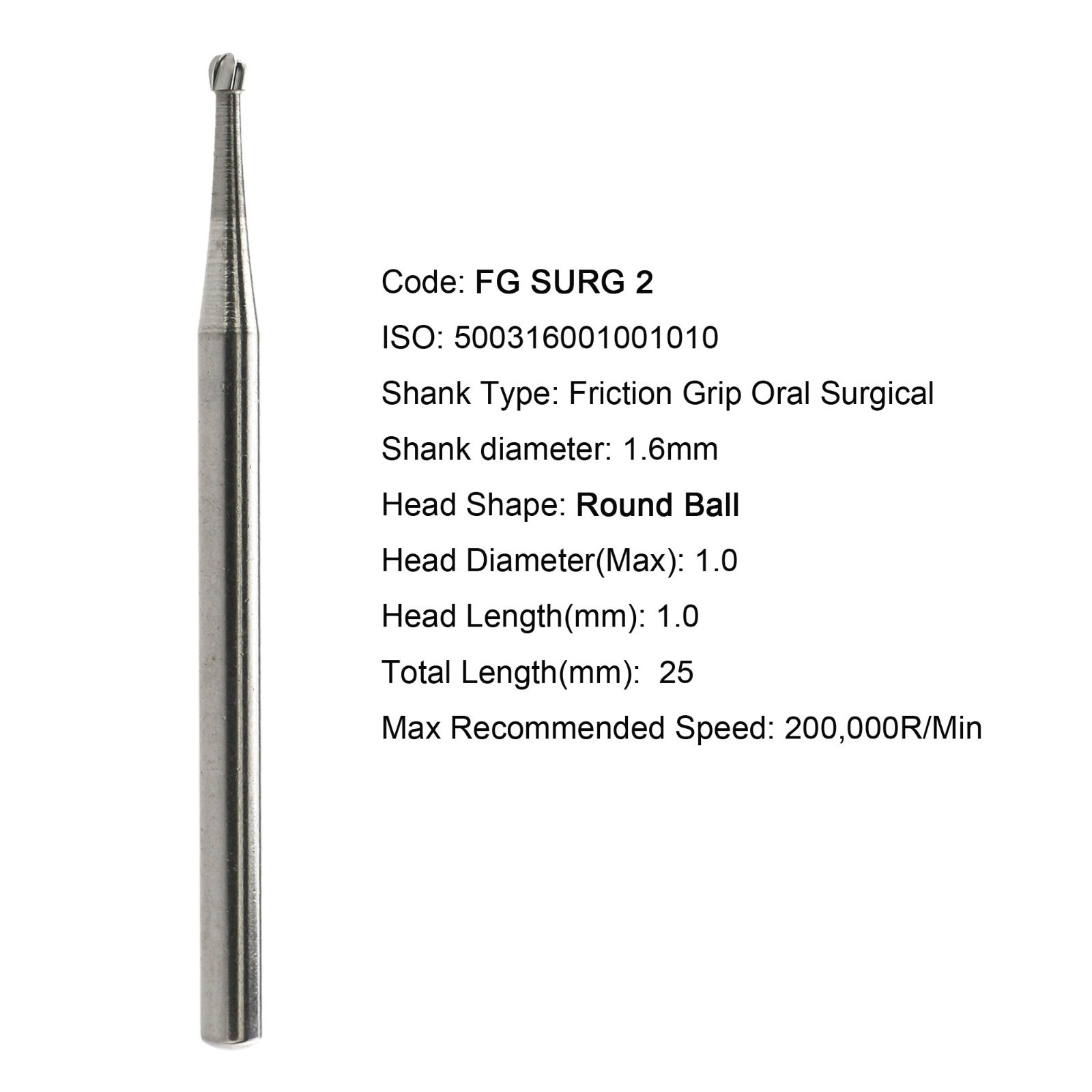 50pcs Dental Carbide Burs Round Surgical Bur 25mm FG SURG 2 4 6 8 High Speed