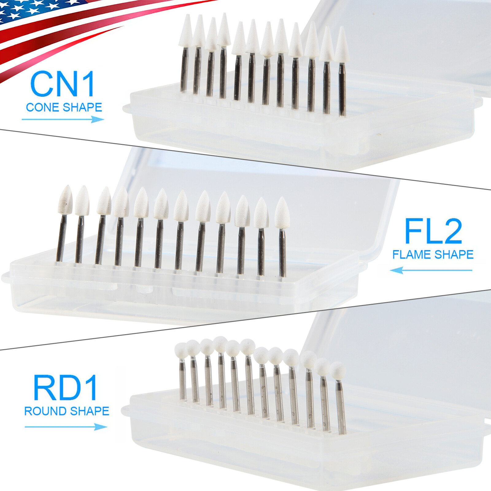 Dental White Stone Porcelain Polishing Burs FG /Composite Finishing Burs