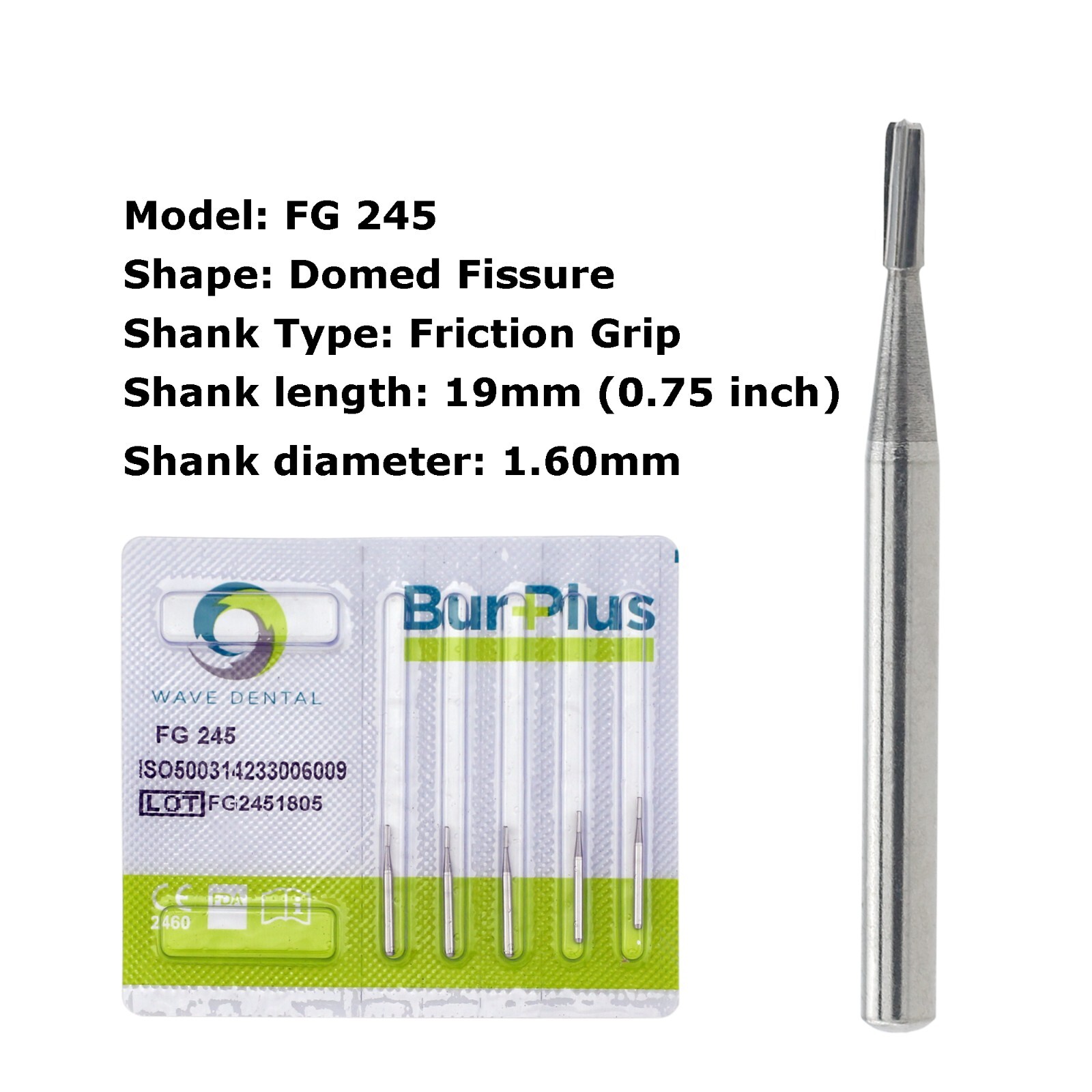 WAVE Dental Carbide Burs Friction Grip FG 245 1558 Amalgam Prep Domed Fissure