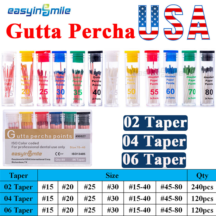 Dental Absorbent 60/120 Points Gutta Percha Taper Dental Endodontic 02/04/6Taper
