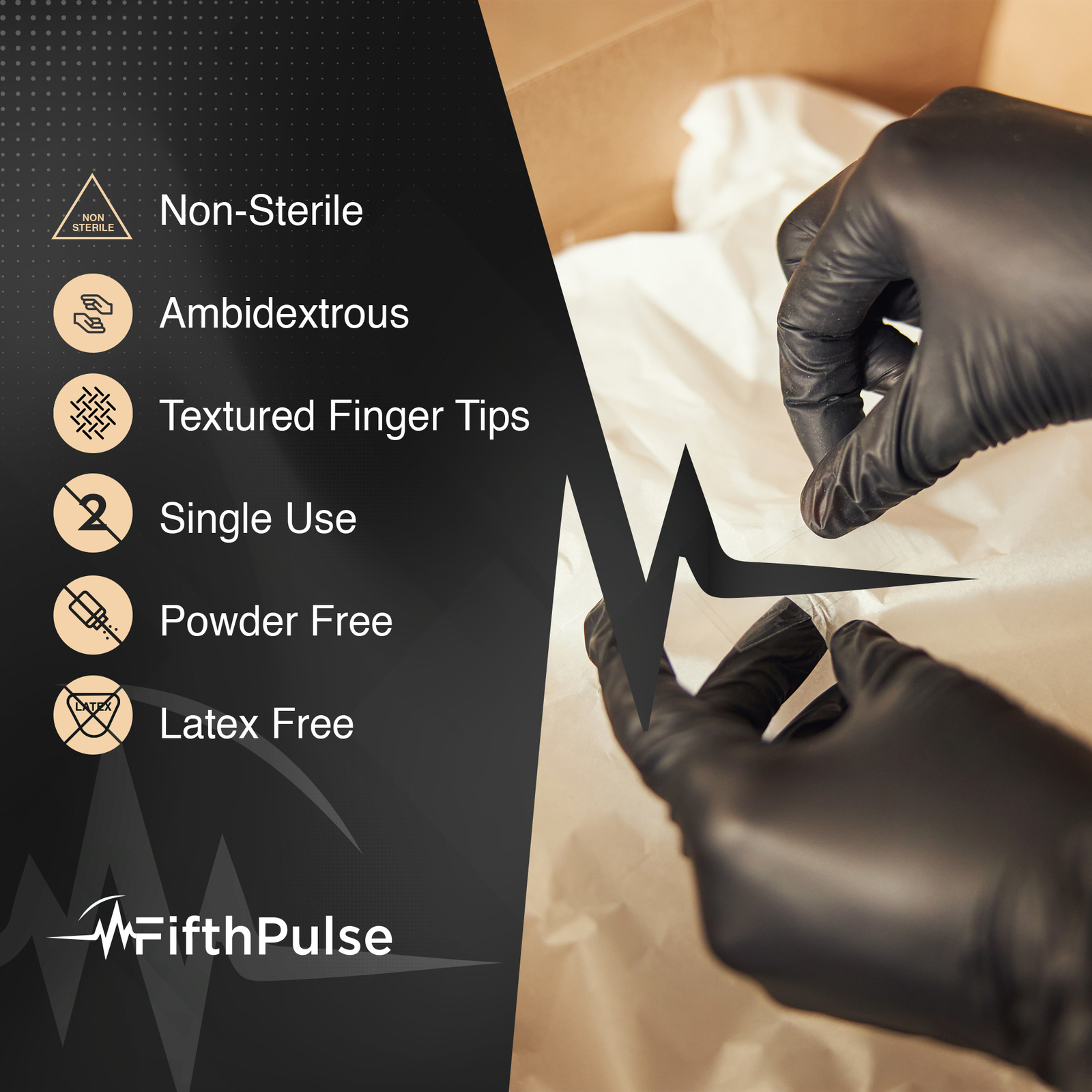 FifthPulse Chemo-Tested Fentanyl Resistant Nitrile Exam Gloves Black 200 Ct XL