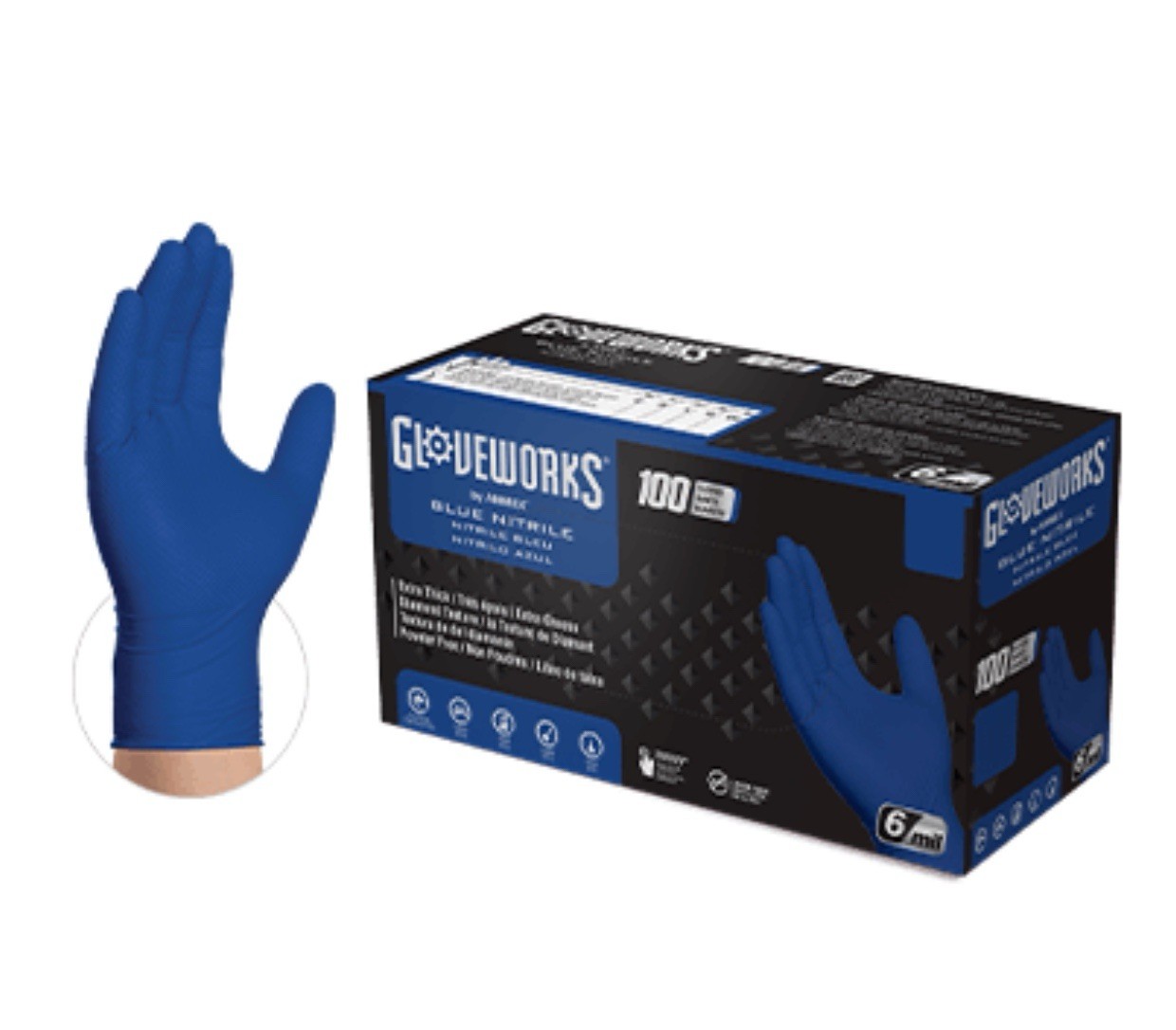 Gloveworks by AMMEX Blue Nitrile PF Disposable Gloves Food Auto Ind Cleaning