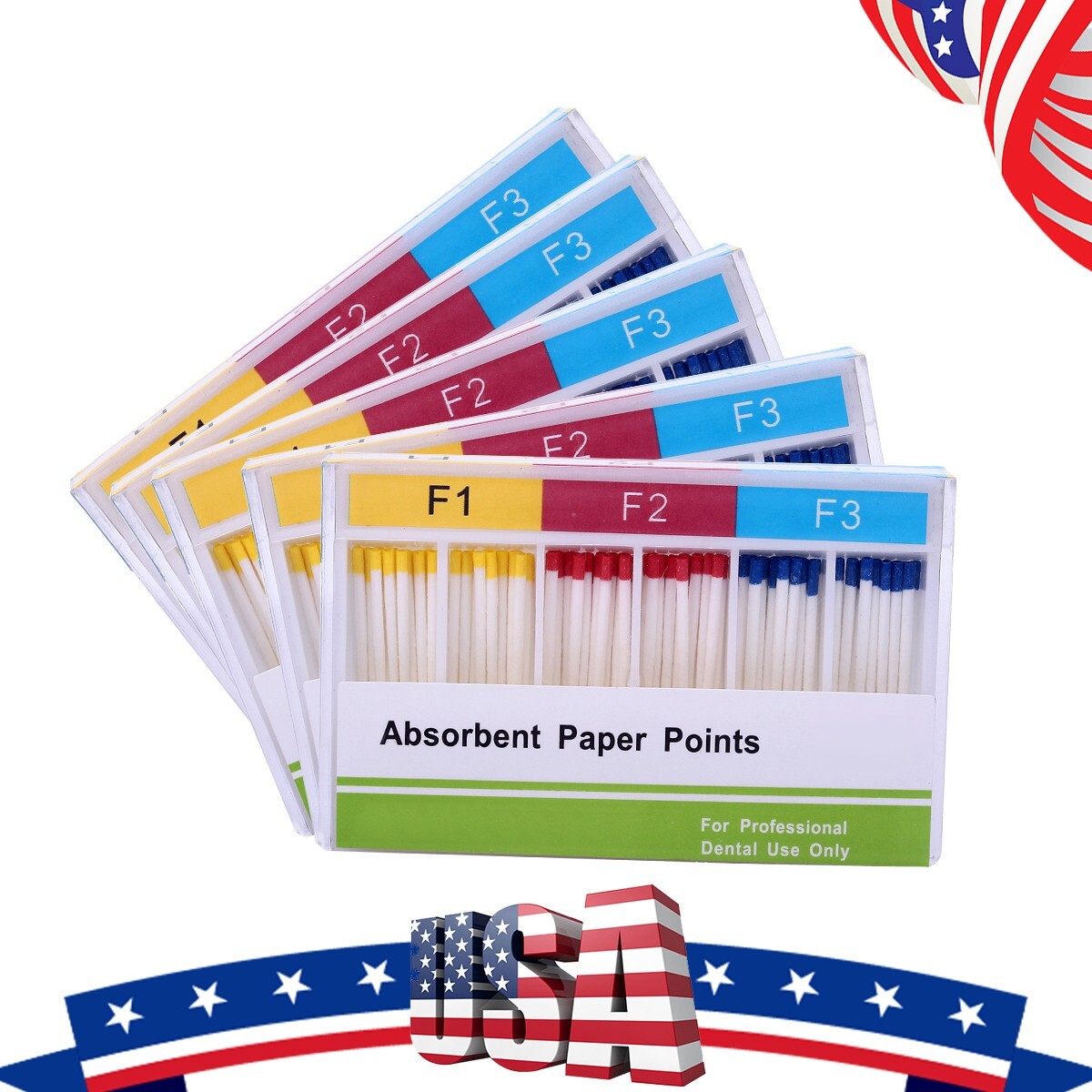 5X AZDENT puntas de papel absorbente endodoncia canal radicular dental F1.F2.F3