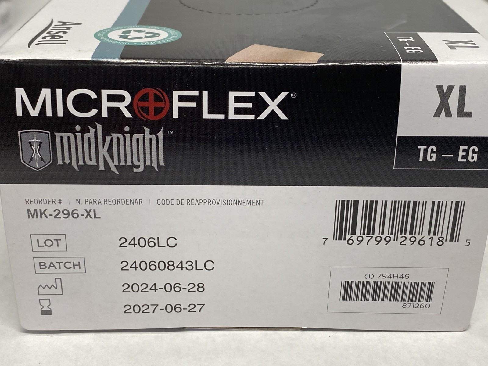 (1200) ANSELL Microflex Midknight Nitrile Exam Gloves 100/Pk XLarge Black MK-296