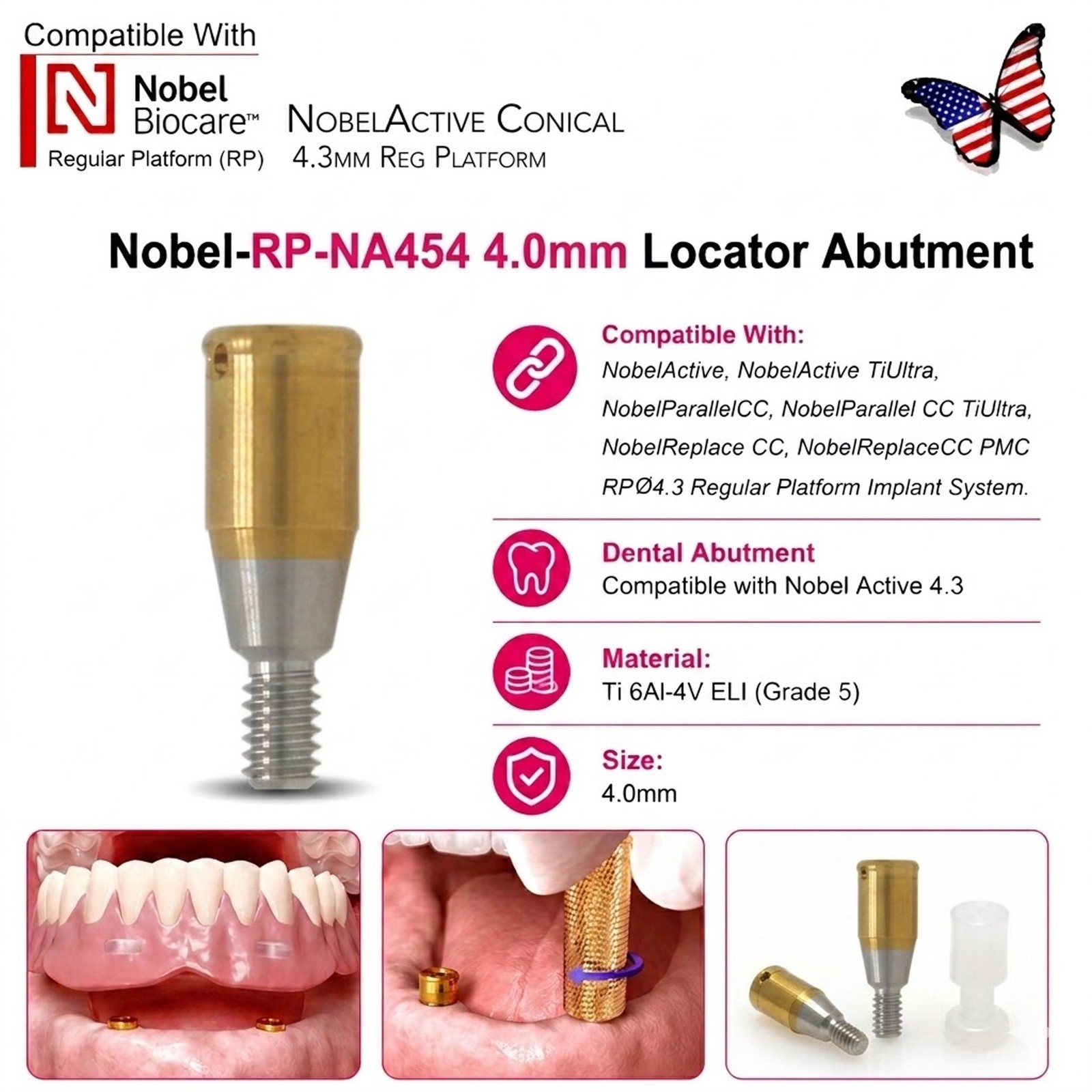 US Dental ZEST Locator Tapered Abutment Nobel Active NP & RP Conical Connection