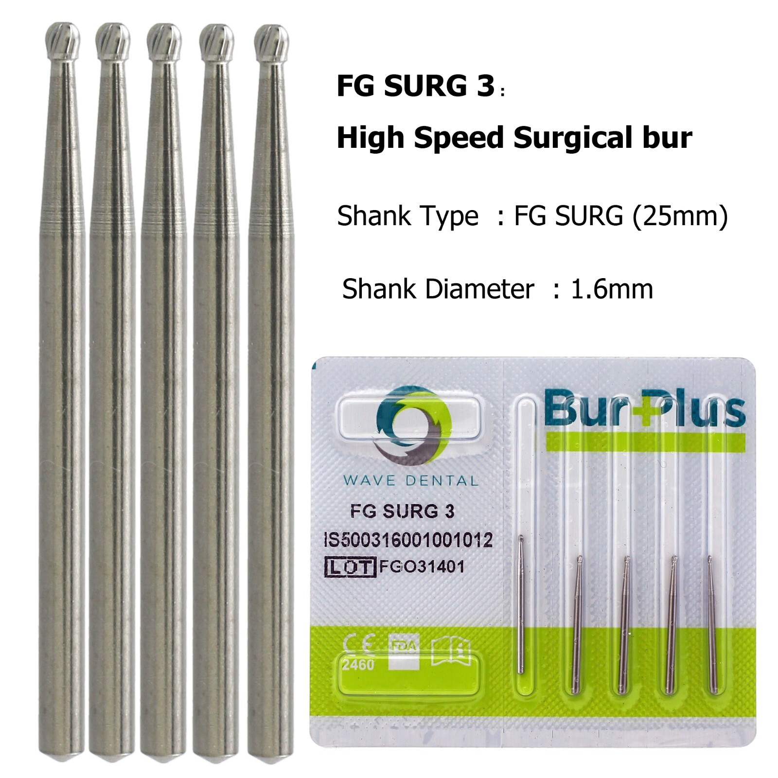 Wave Dental Carbide Surgical length Round Bur 2 4 6 8 Midwest Friction Grip FGOS