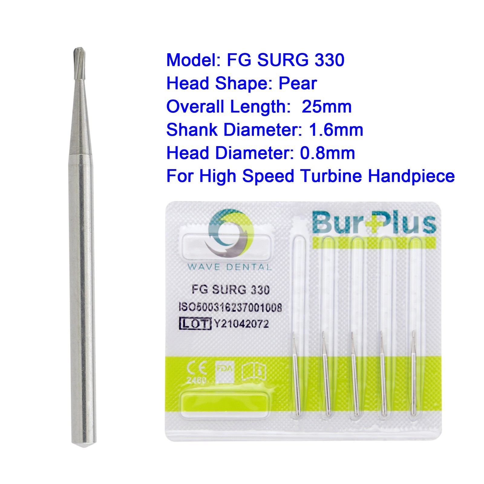 Wave Dental Pear Surgical Burs Carbide FG SURG 330 Friction Grip Long Burr 25mm