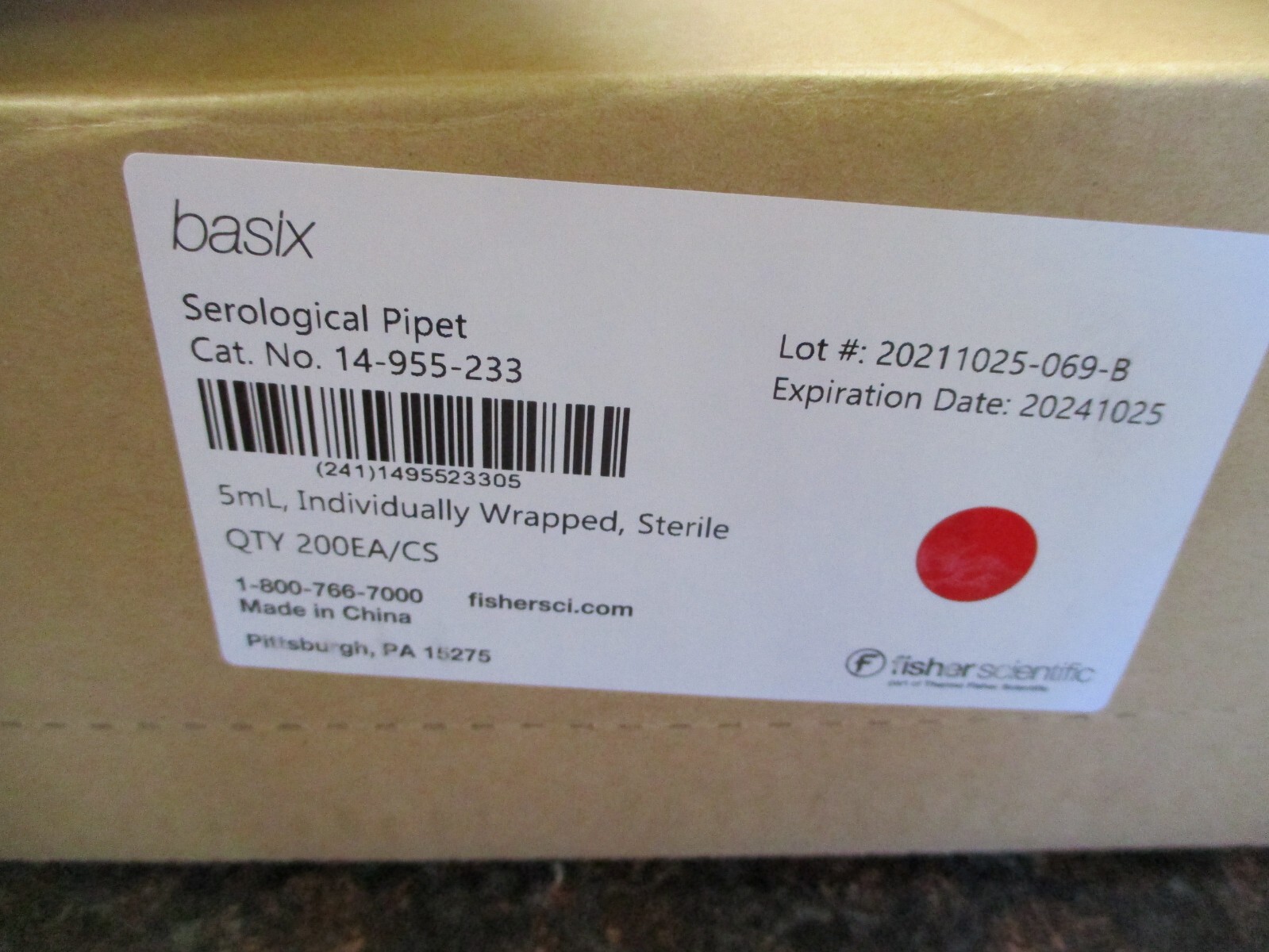 CASE OF 150 FISHER SCIENTIFIC 14-955-233 BASIX SEROLOGICAL PIPET 5ml STERLIE