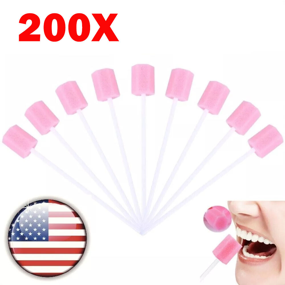 2 PACKS Disposable Oral Care Sponge Swabs Tooth Cleaning Mouth Swab (Pink）