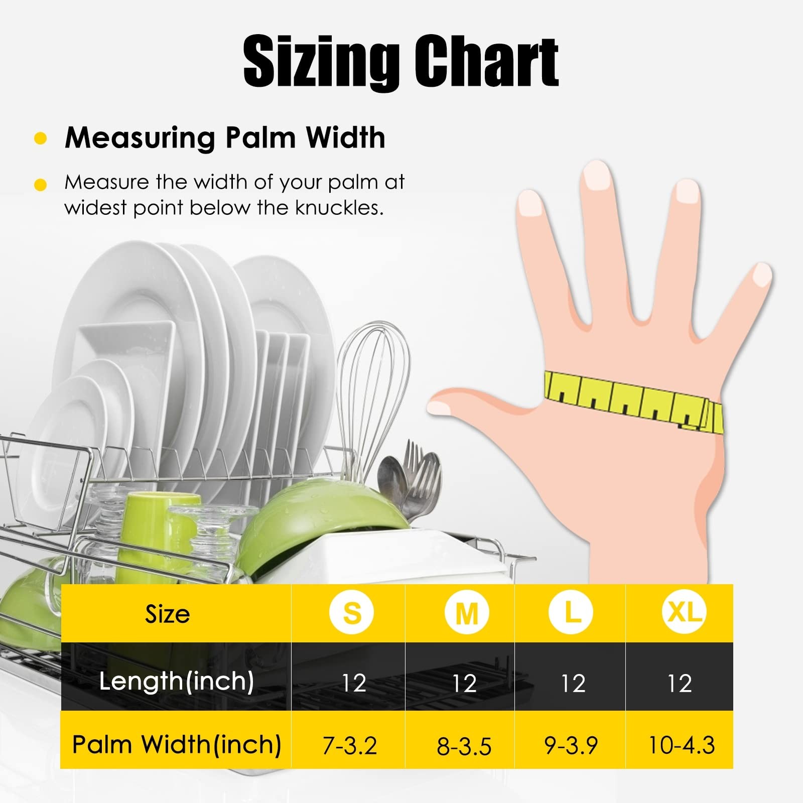 Yellow Rubber Cleaning Gloves, Reusable Dishwashing Gloves, 3 Pairs, Medium